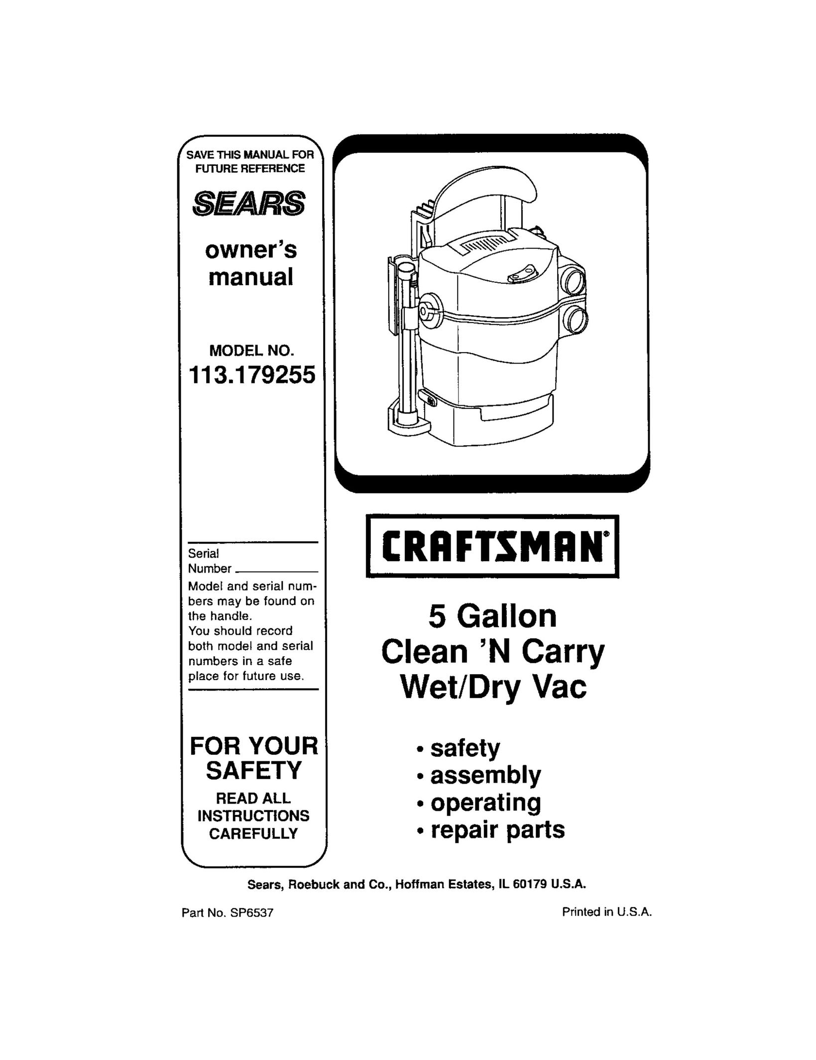 Craftsman 113.179255 Vacuum Cleaner User Manual