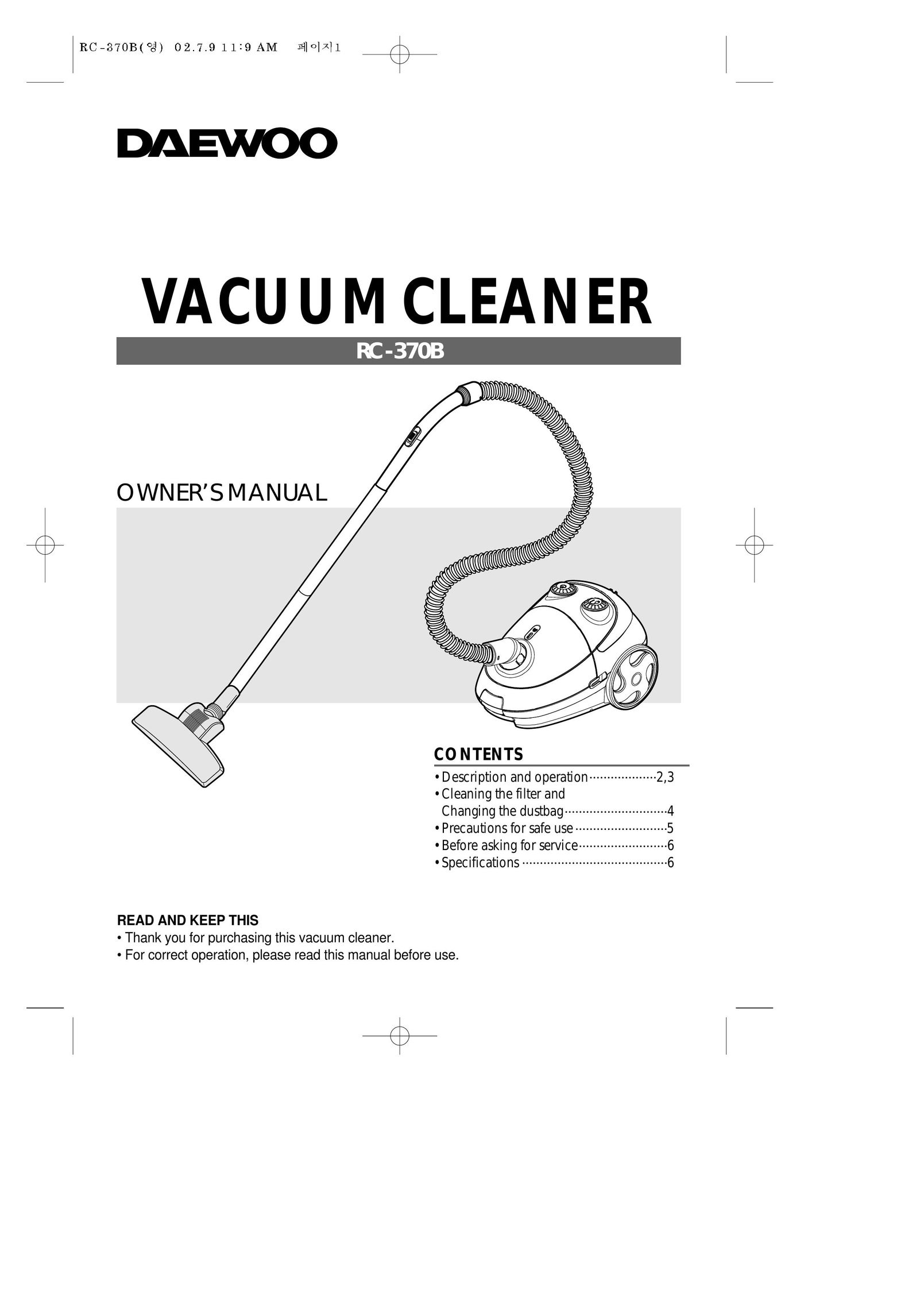 Daewoo RC-370B Vacuum Cleaner User Manual