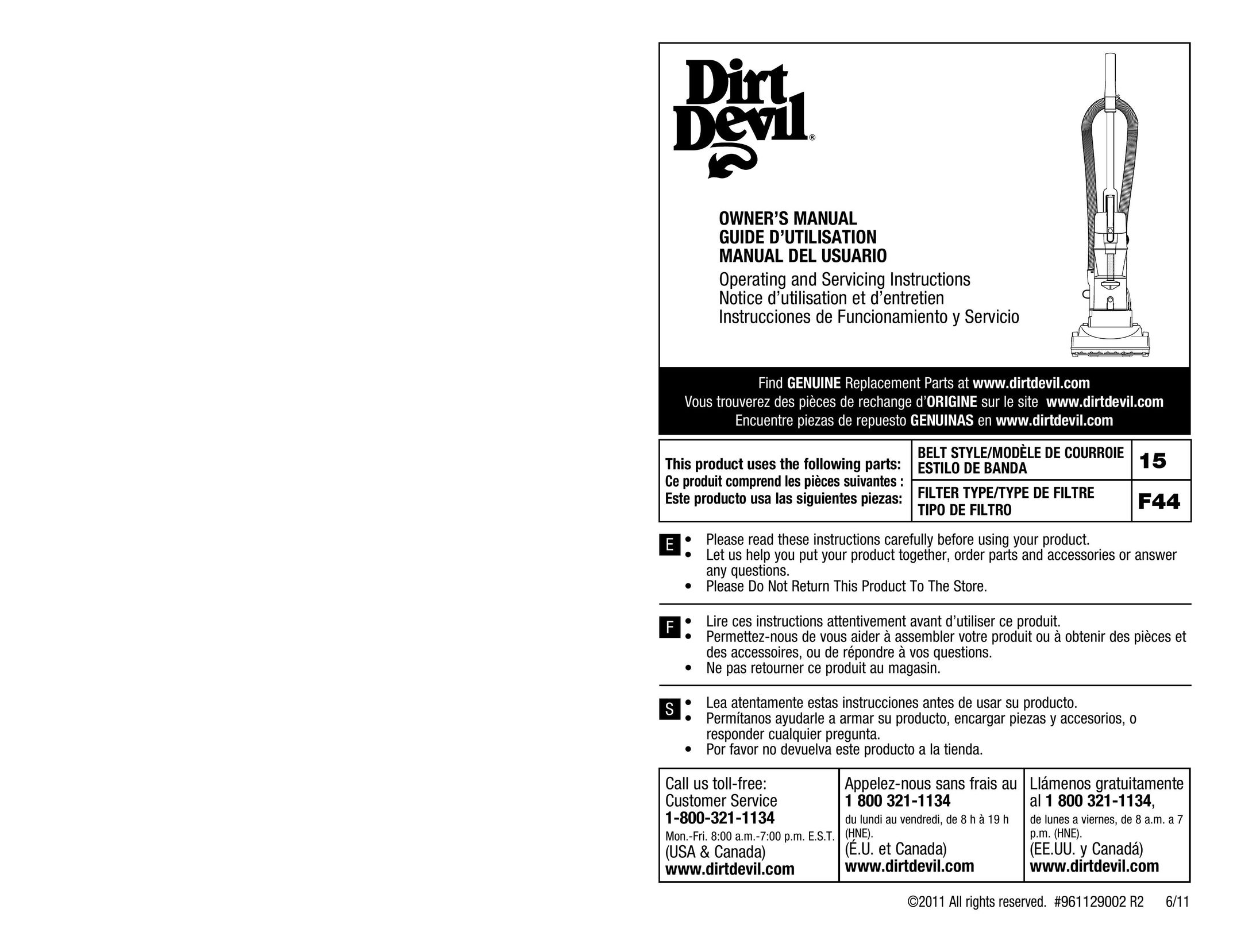 Dirt Devil UD20015 Vacuum Cleaner User Manual