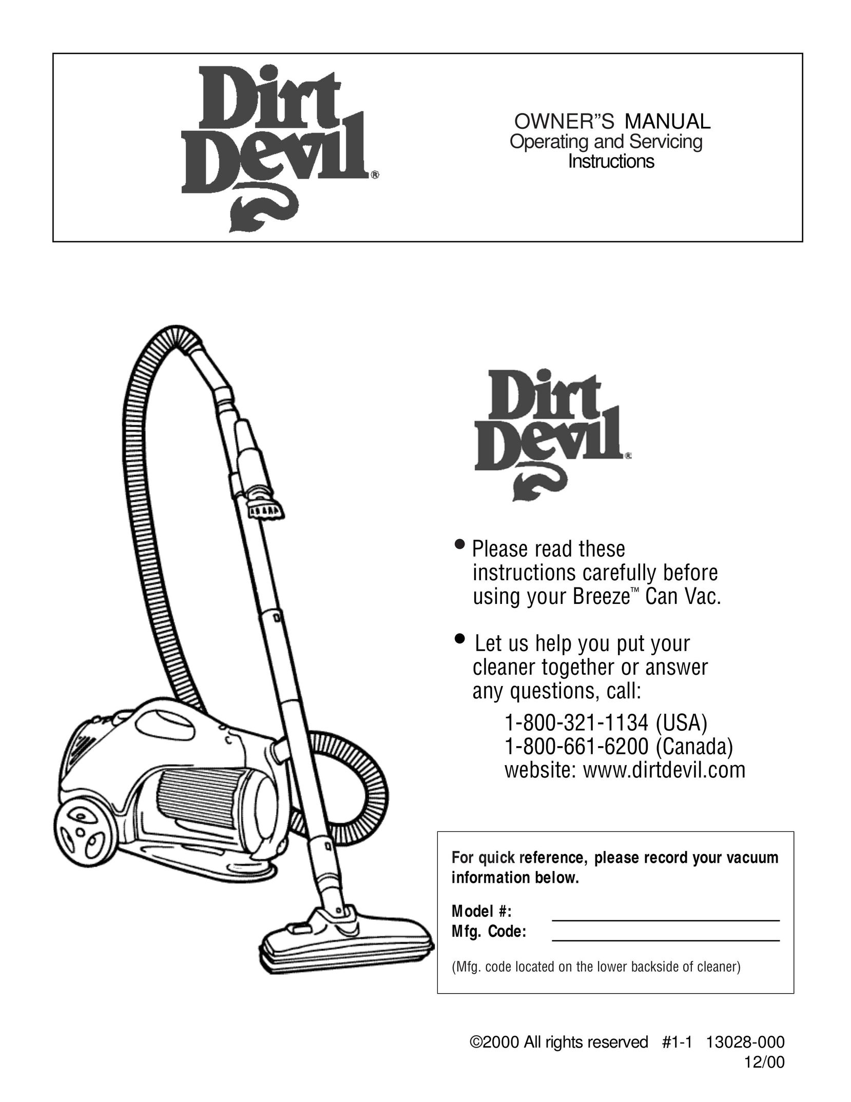 Dirt Devil Upright Bag Vacuum Cleaner Vacuum Cleaner User Manual