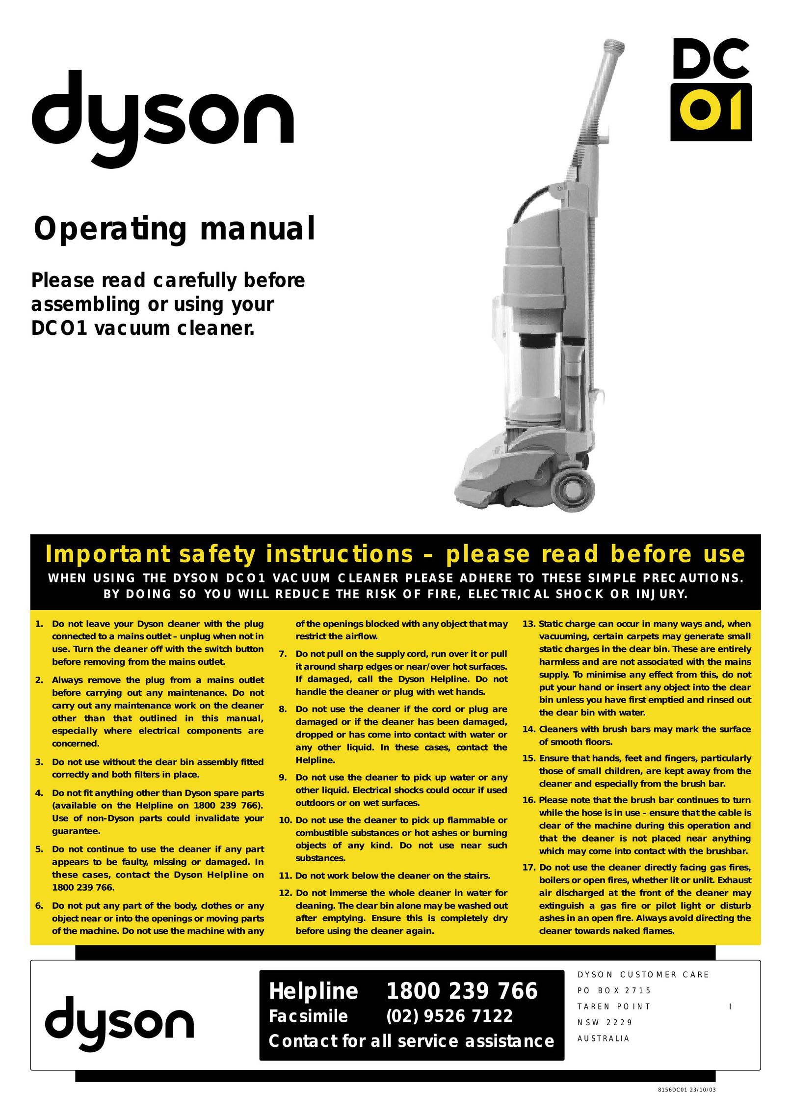 Dyson DC01 Vacuum Cleaner User Manual