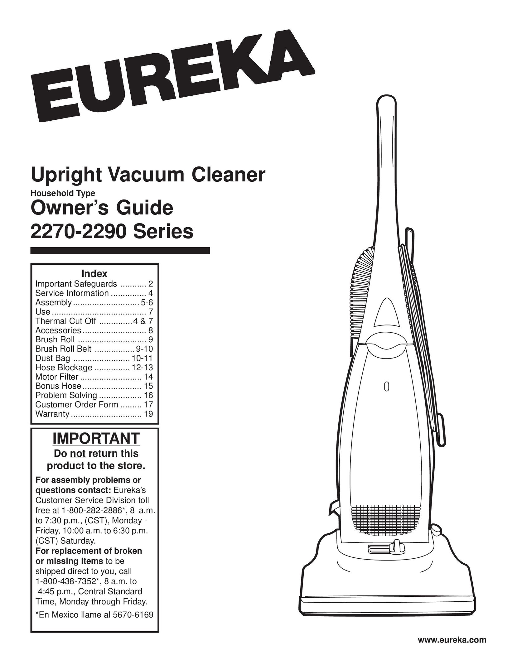 Eureka 2290 Vacuum Cleaner User Manual
