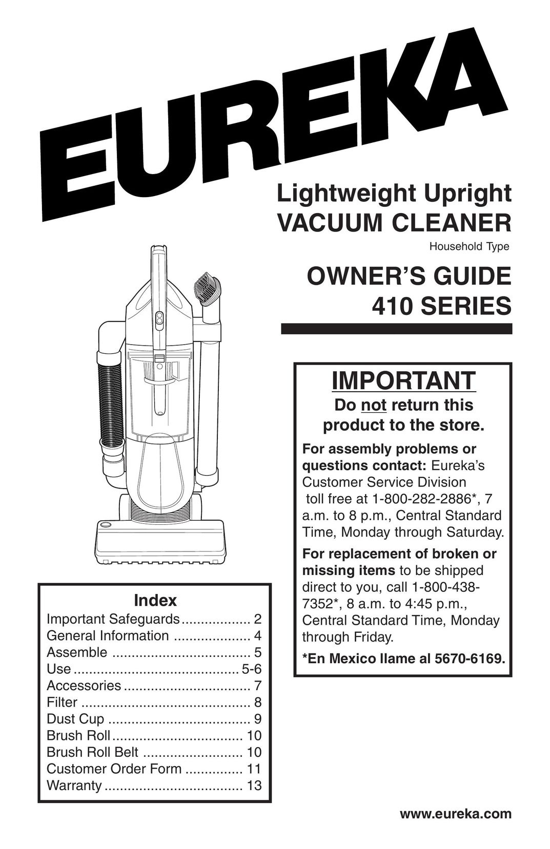 Eureka 410 SERIES Vacuum Cleaner User Manual