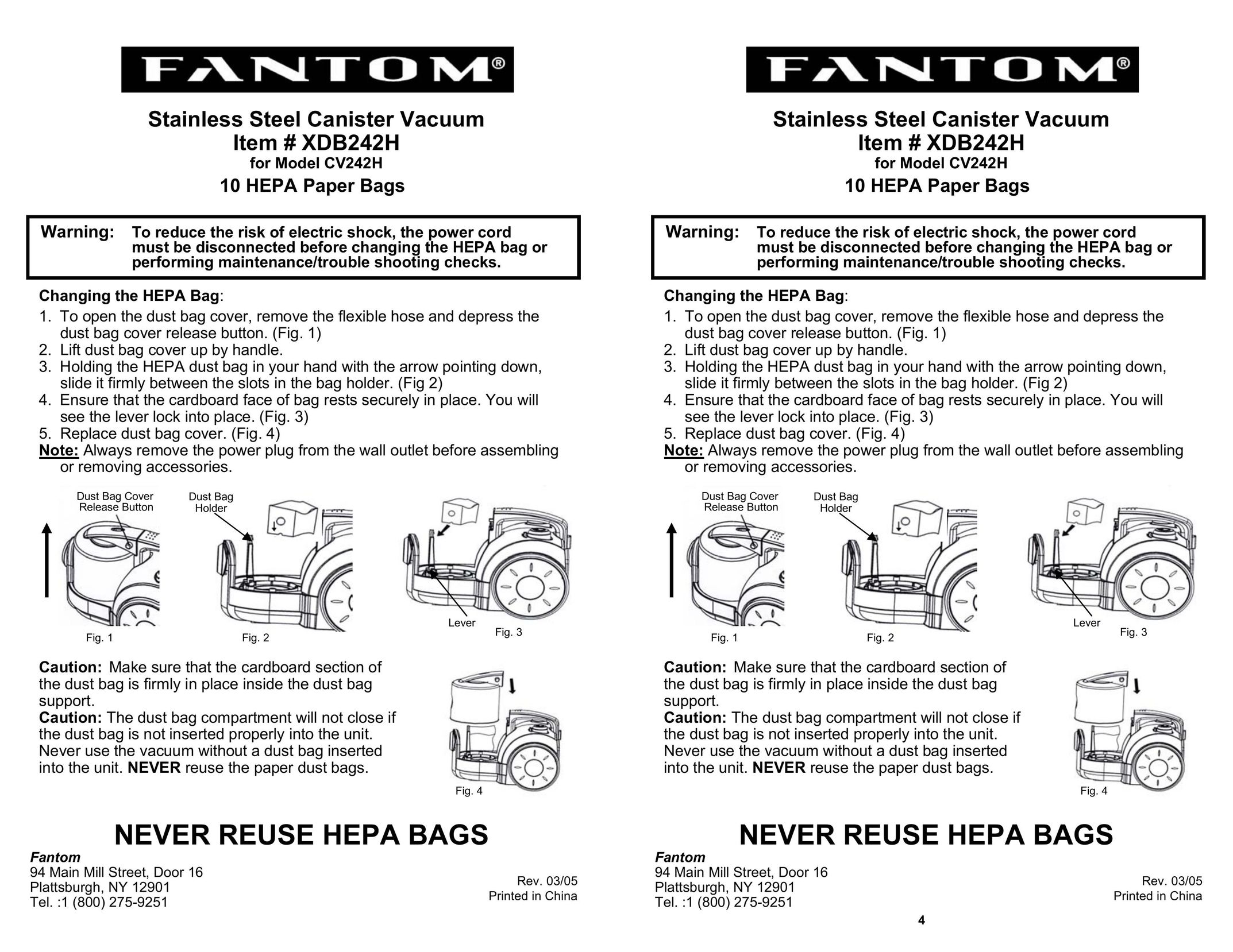 Fantom Vacuum CV242H Vacuum Cleaner User Manual