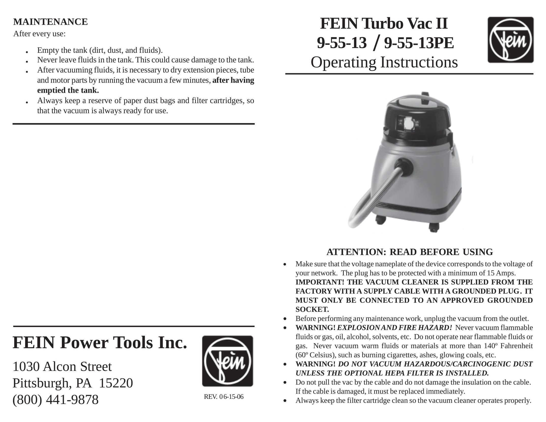 FEIN Power Tools 9-55-13 Vacuum Cleaner User Manual