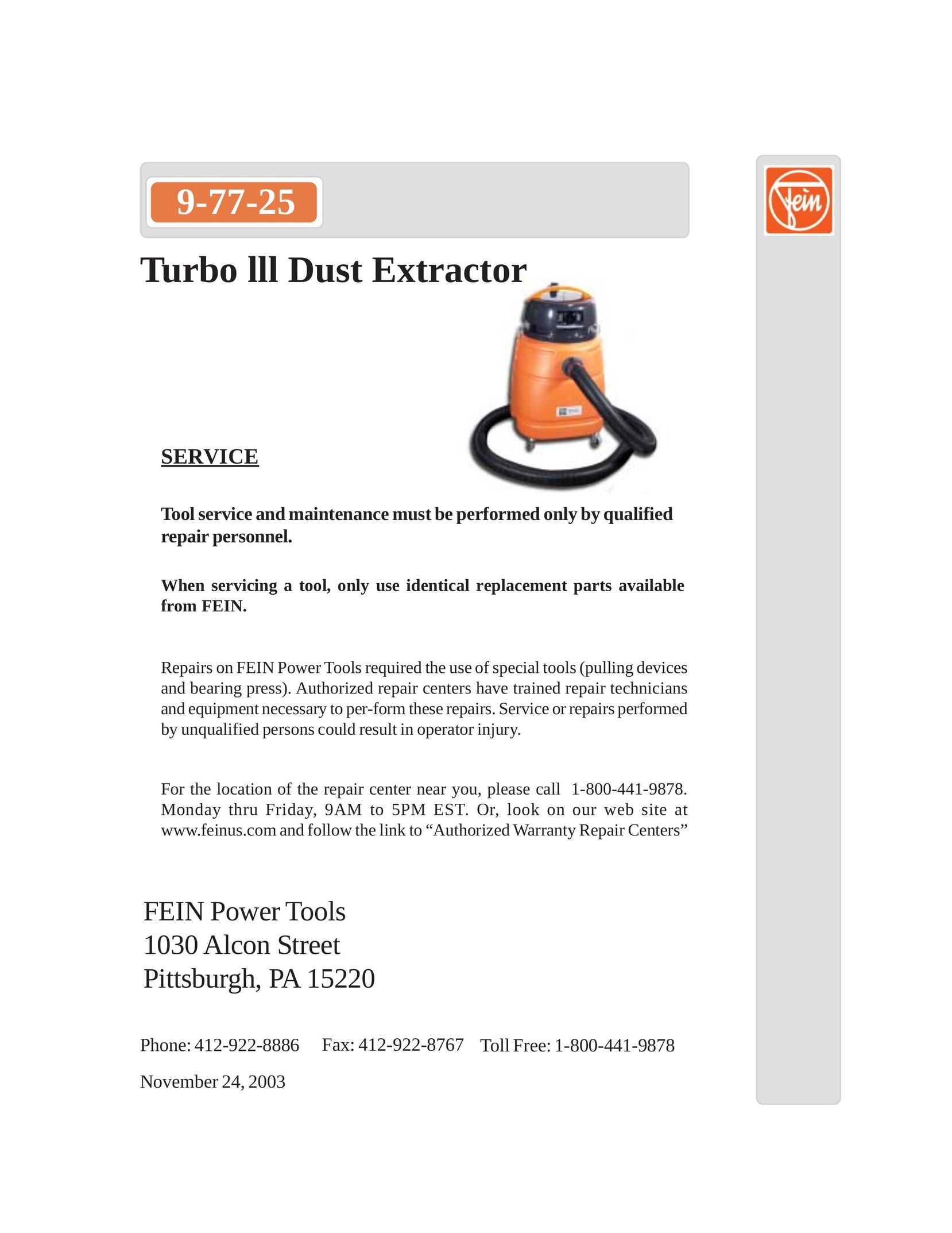 FEIN Power Tools 9-77-25 Vacuum Cleaner User Manual