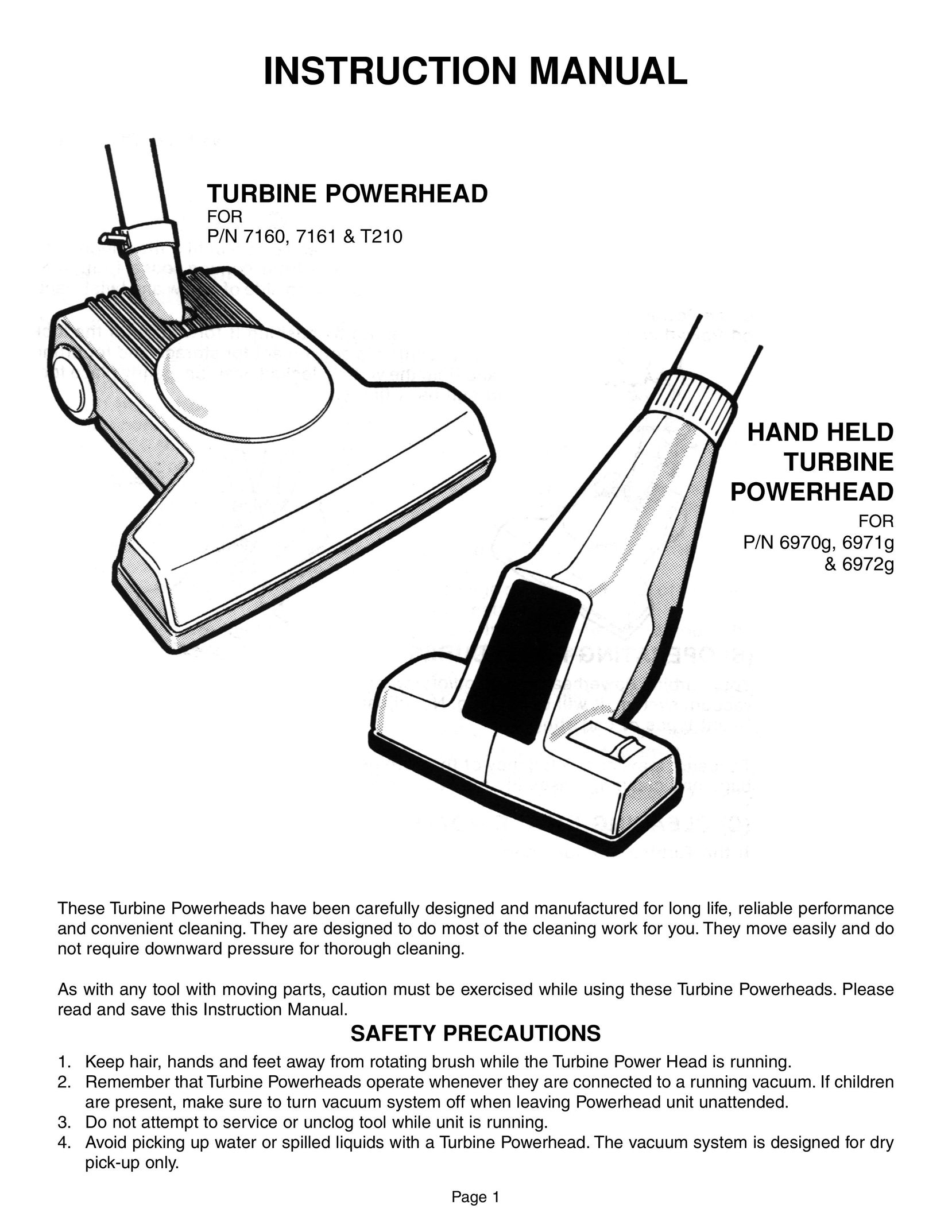 H-P Products TURBINE POWERHEAD and HAND HELD TURBINE POWERHEAD Vacuum Cleaner User Manual