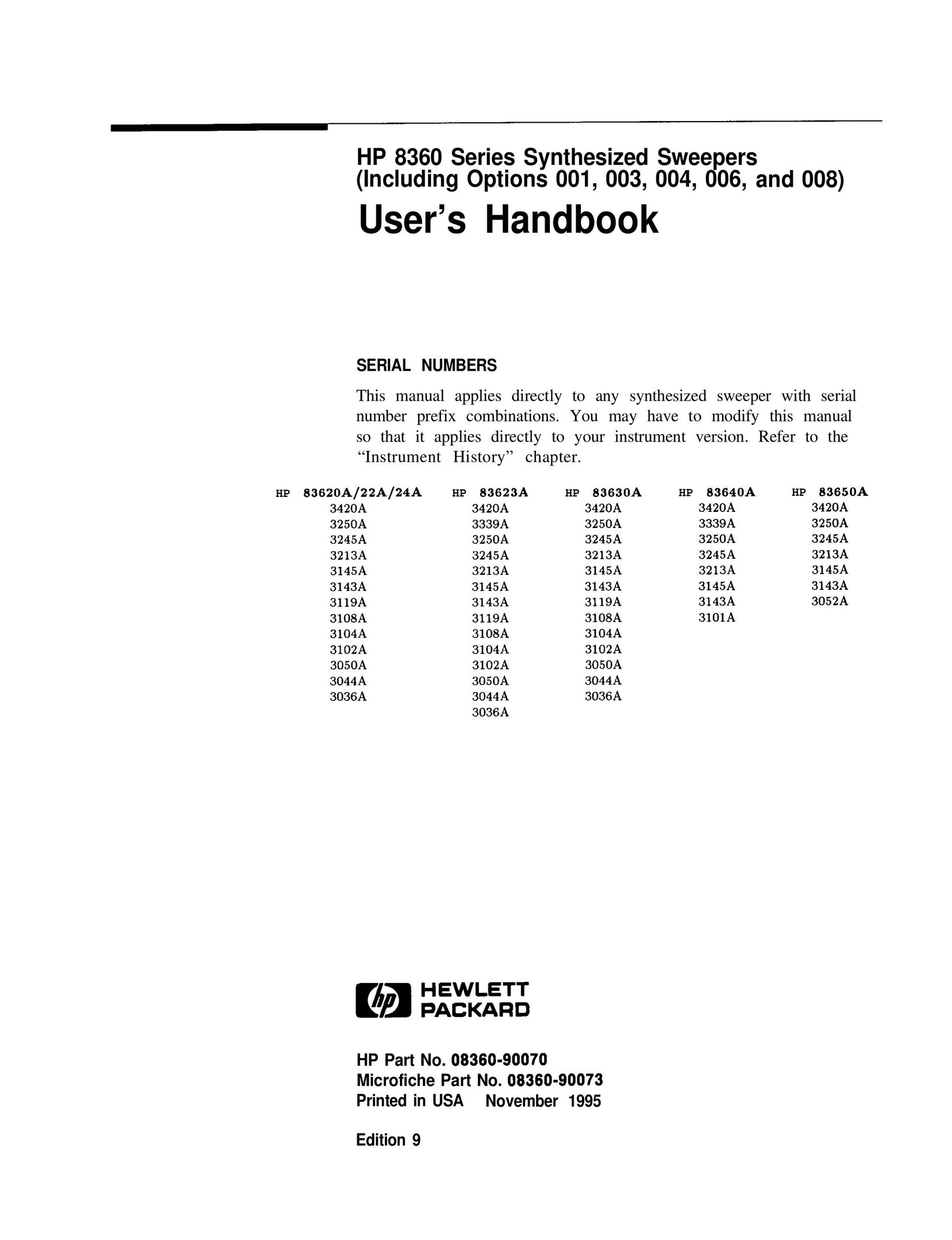 HP (Hewlett-Packard) HP 83620A Vacuum Cleaner User Manual