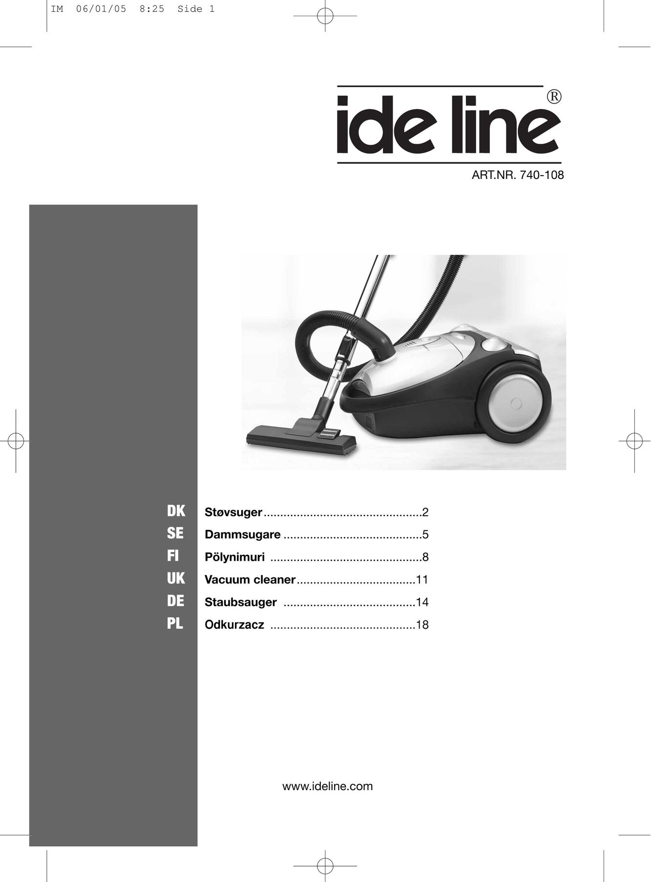 Ide Line 740-108 Vacuum Cleaner User Manual