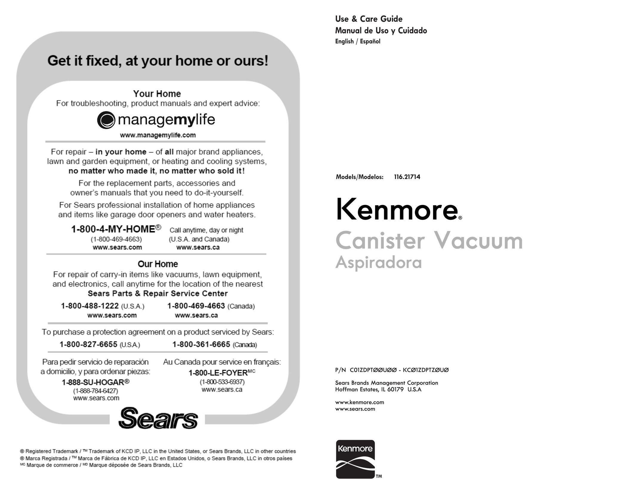 Kenmore 116.21714 Vacuum Cleaner User Manual