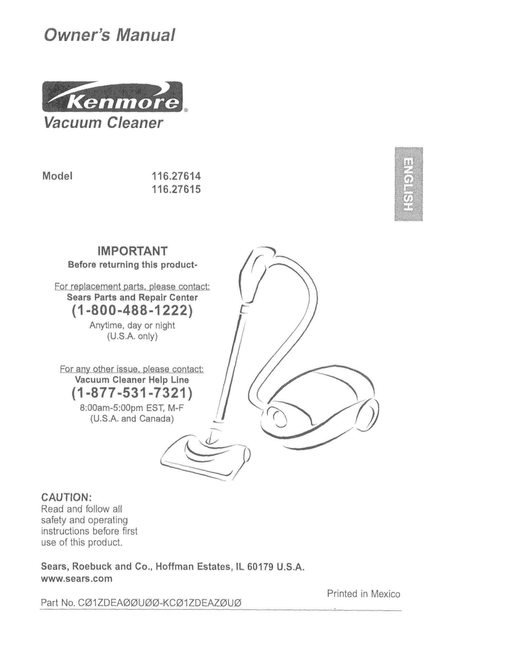 Kenmore 116.27615 Vacuum Cleaner User Manual