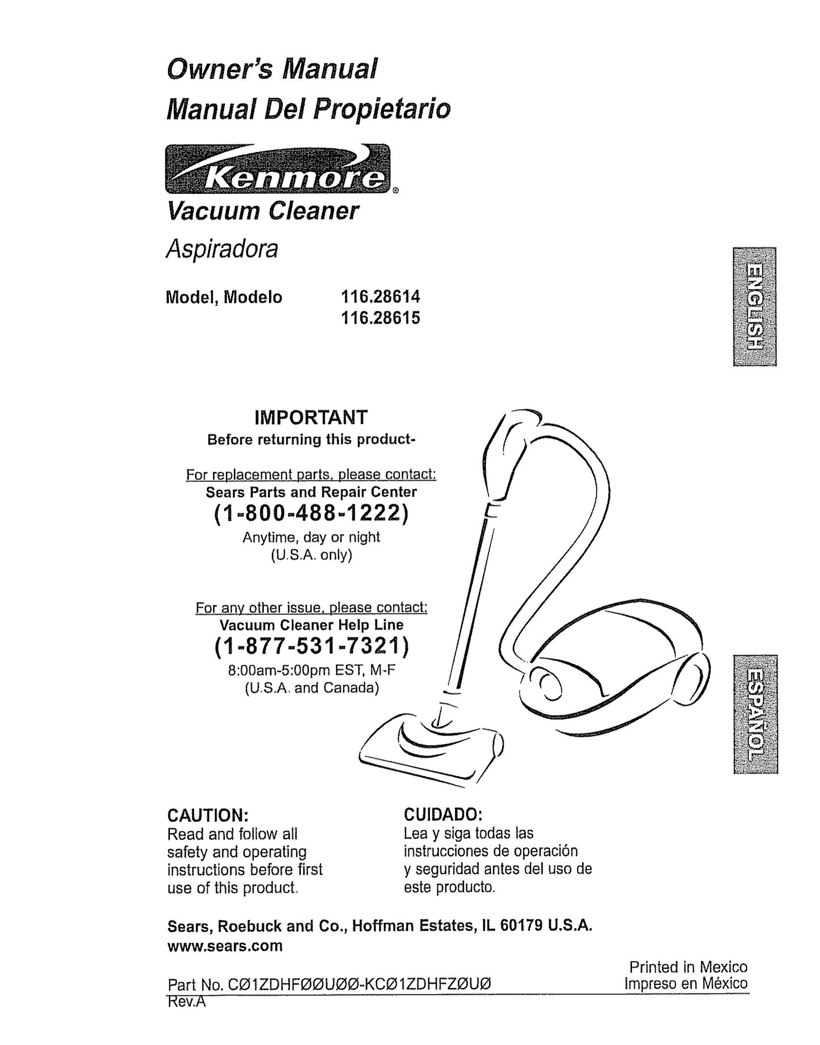 Kenmore 116.28615 Vacuum Cleaner User Manual