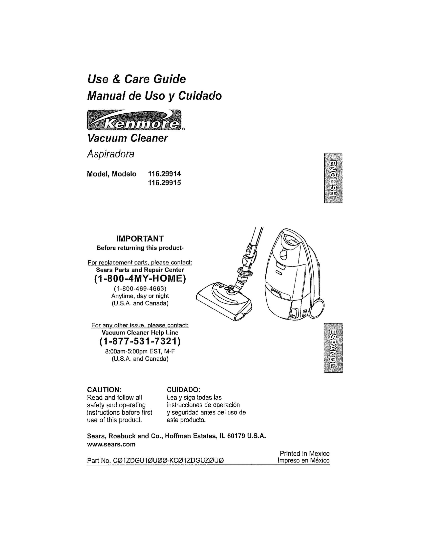 Kenmore 116.29915 Vacuum Cleaner User Manual