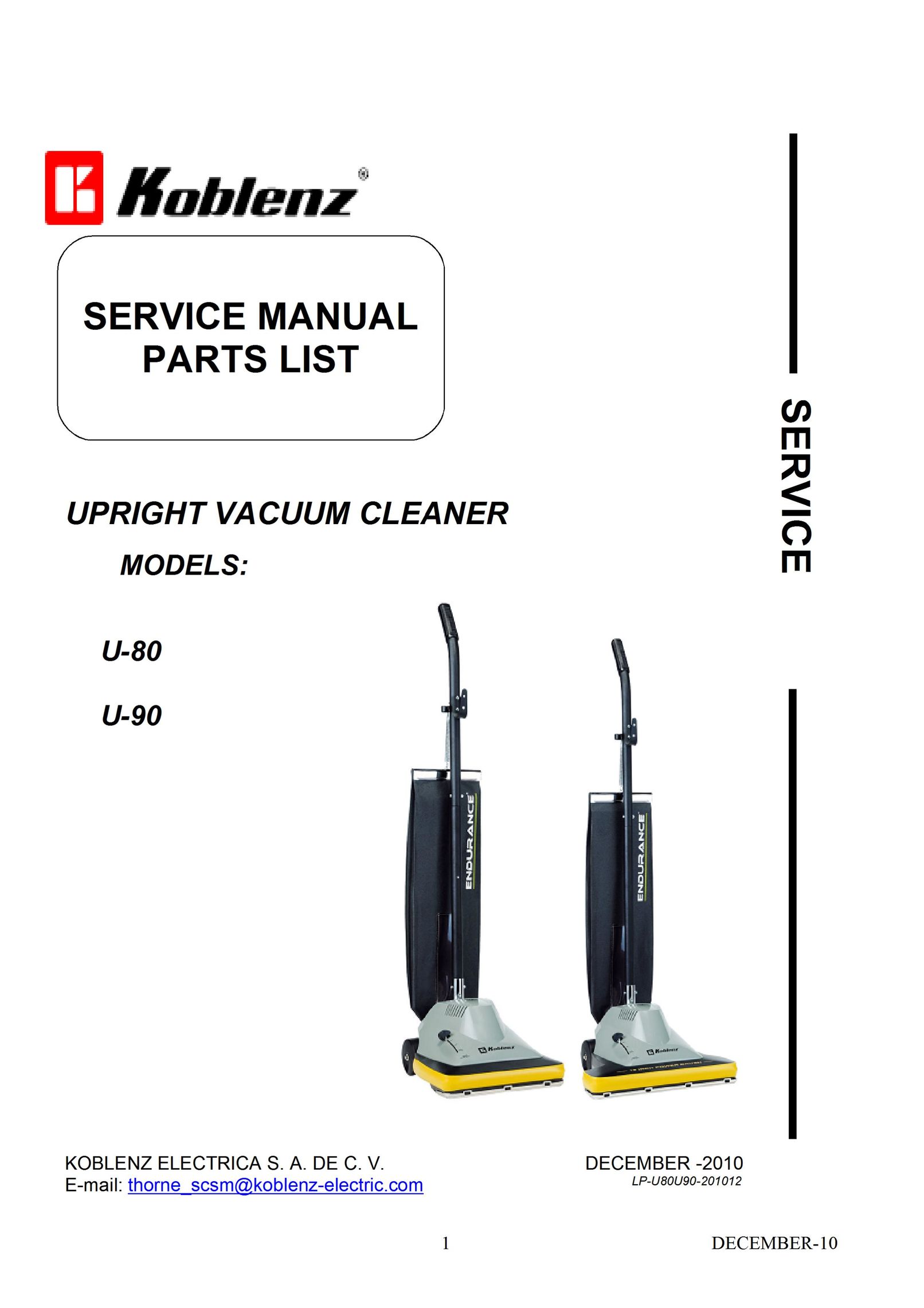 Koblenz/Thorne Electric U-80 Vacuum Cleaner User Manual