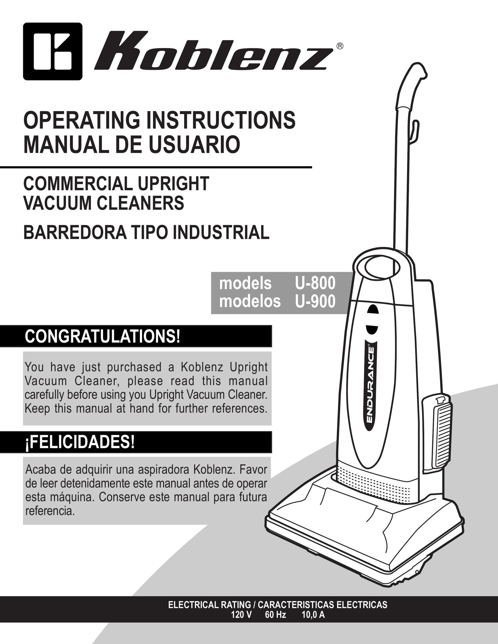 Koblenz/Thorne Electric U-900 Vacuum Cleaner User Manual