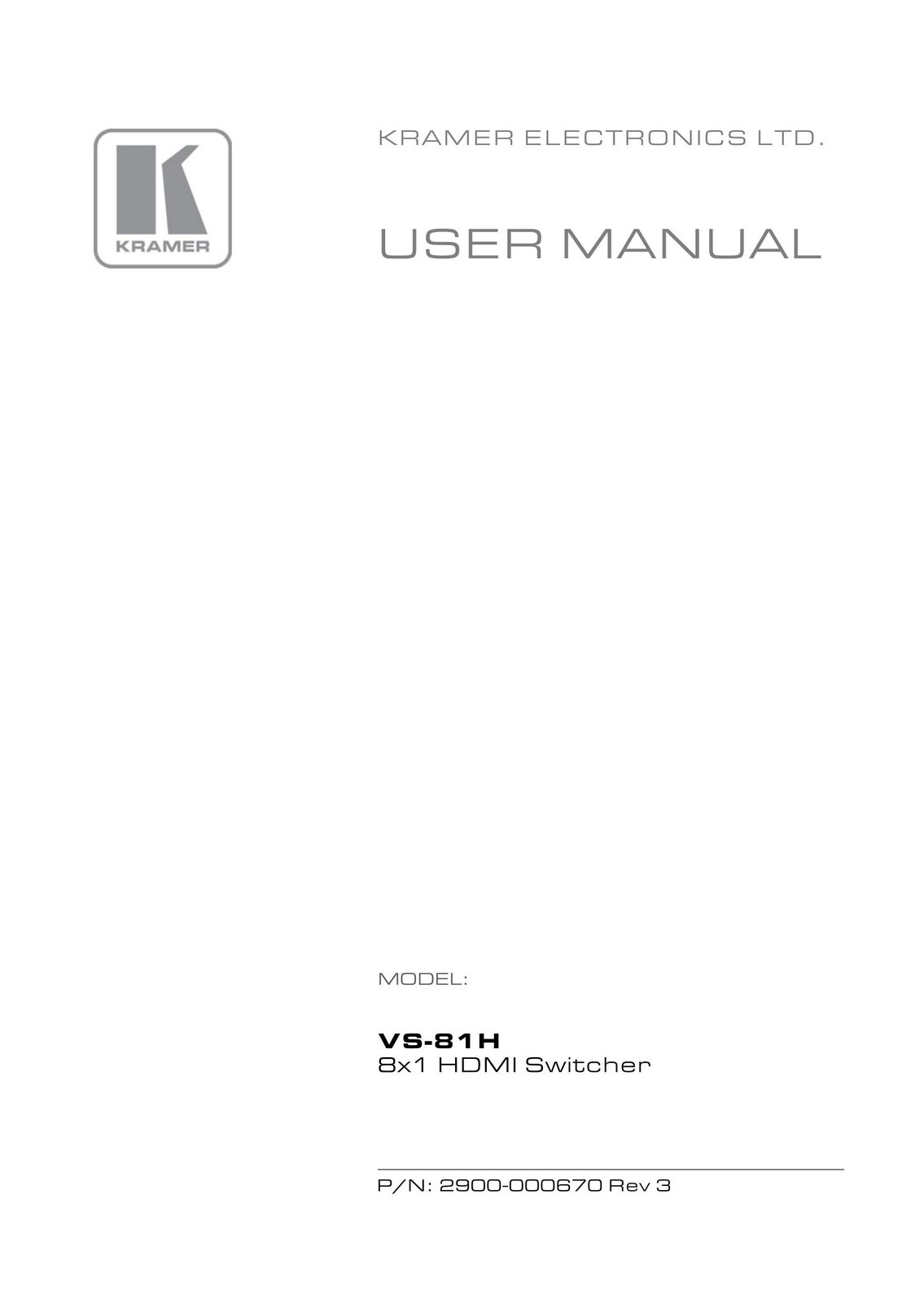 Kramer Electronics VS-81H Vacuum Cleaner User Manual
