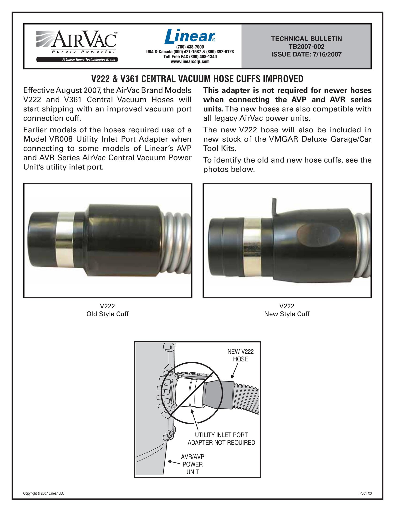 Linear V222 Vacuum Cleaner User Manual
