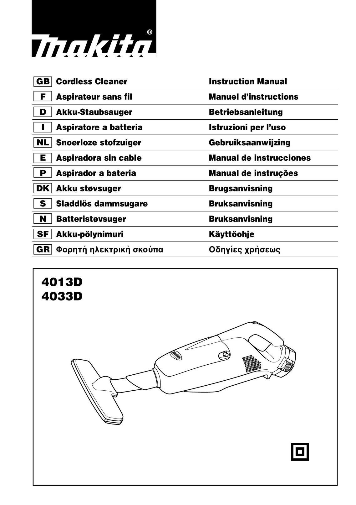 Makita 4033D Vacuum Cleaner User Manual