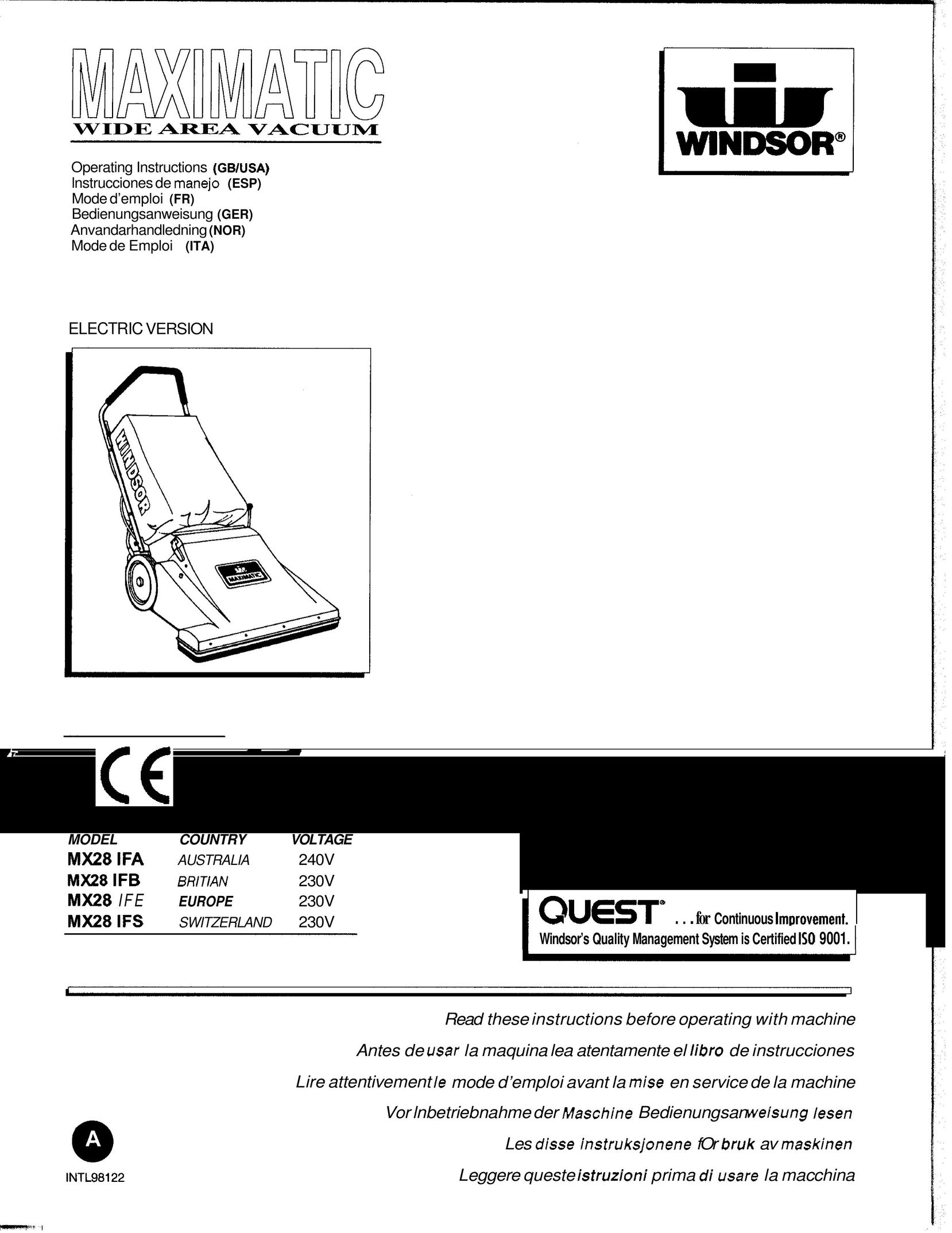 Maximatic MX28 IFE Vacuum Cleaner User Manual