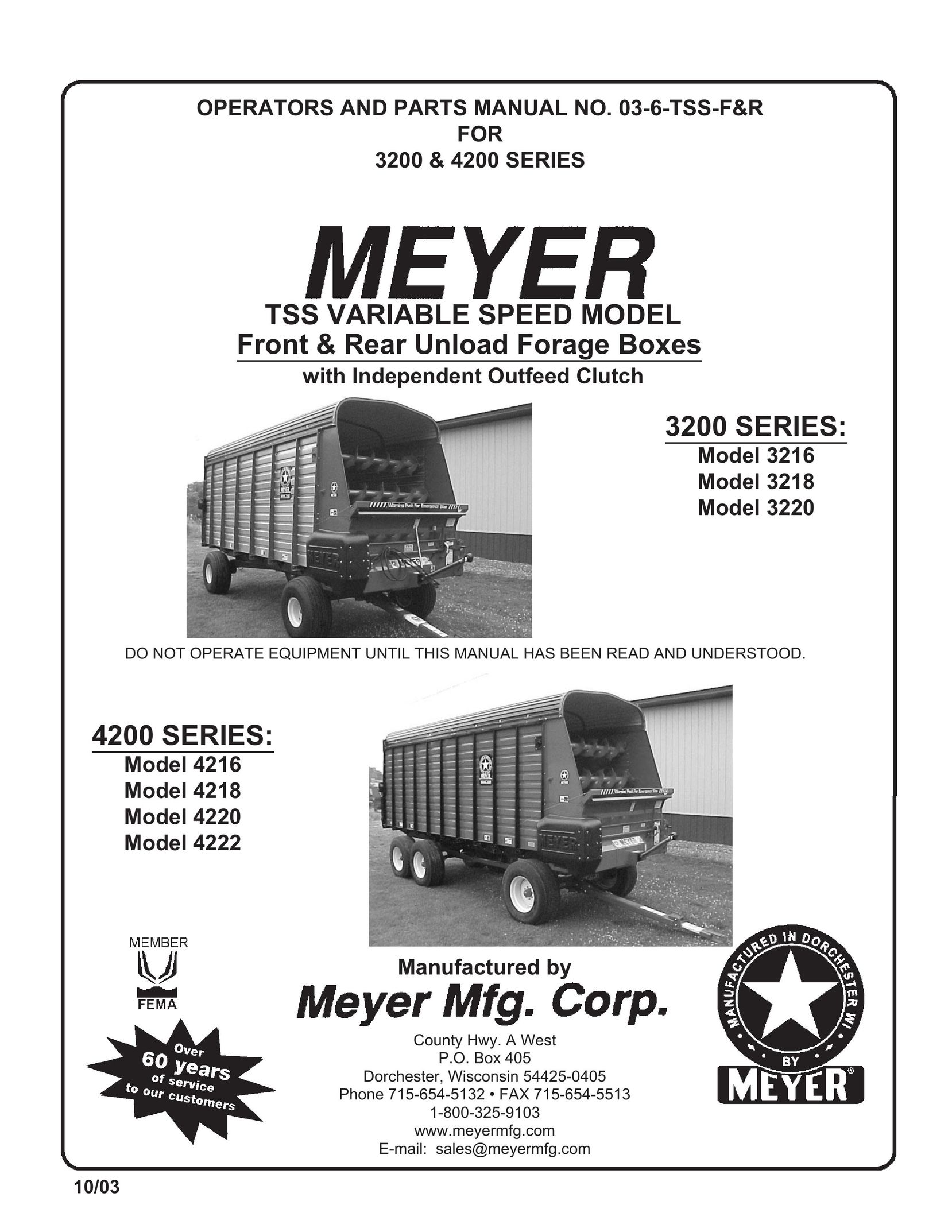 Meyer Front and Rear Unload Forage Boxes with Indpendent Outfeed Clutch Vacuum Cleaner User Manual
