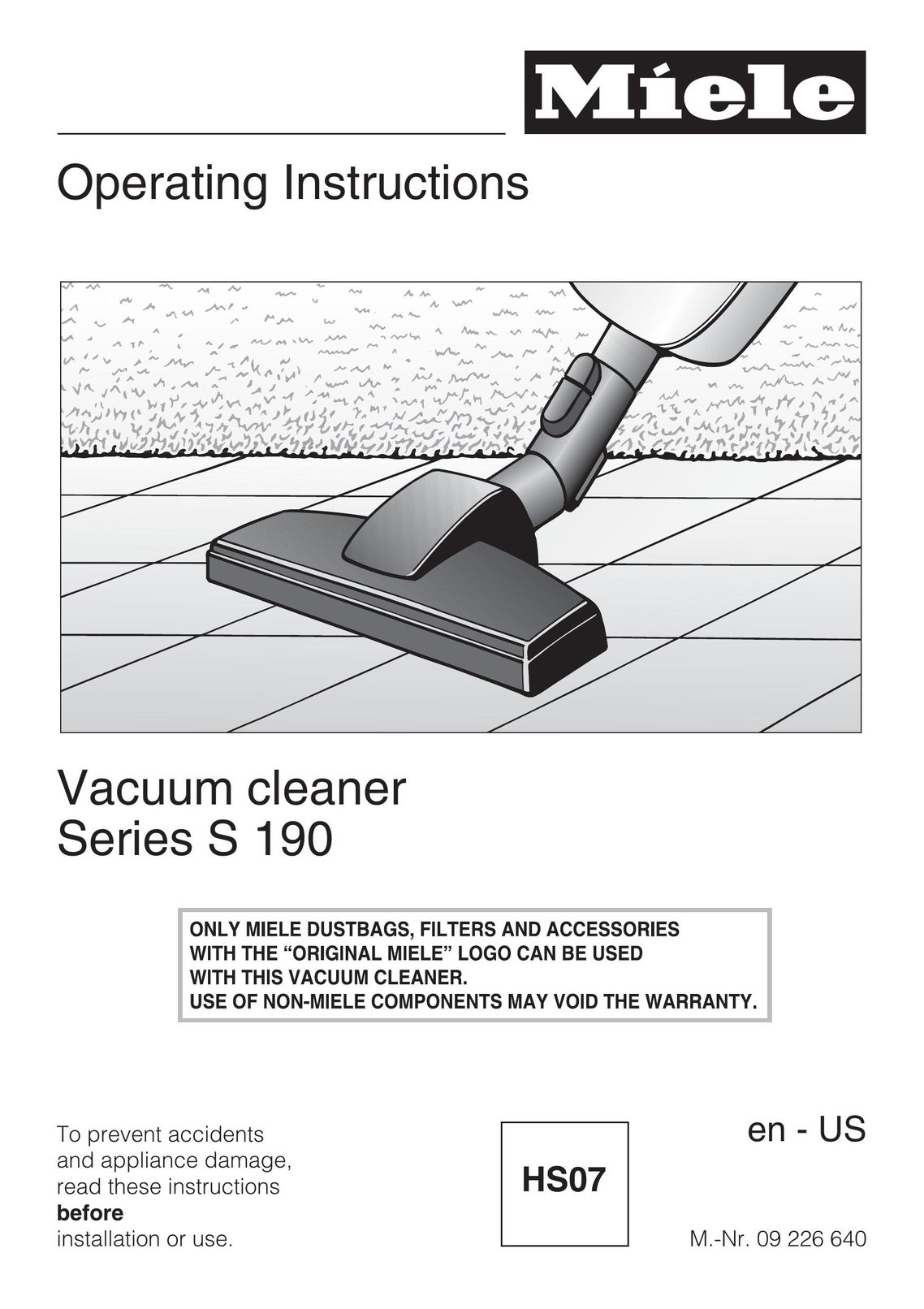 Miele S 190 Vacuum Cleaner User Manual