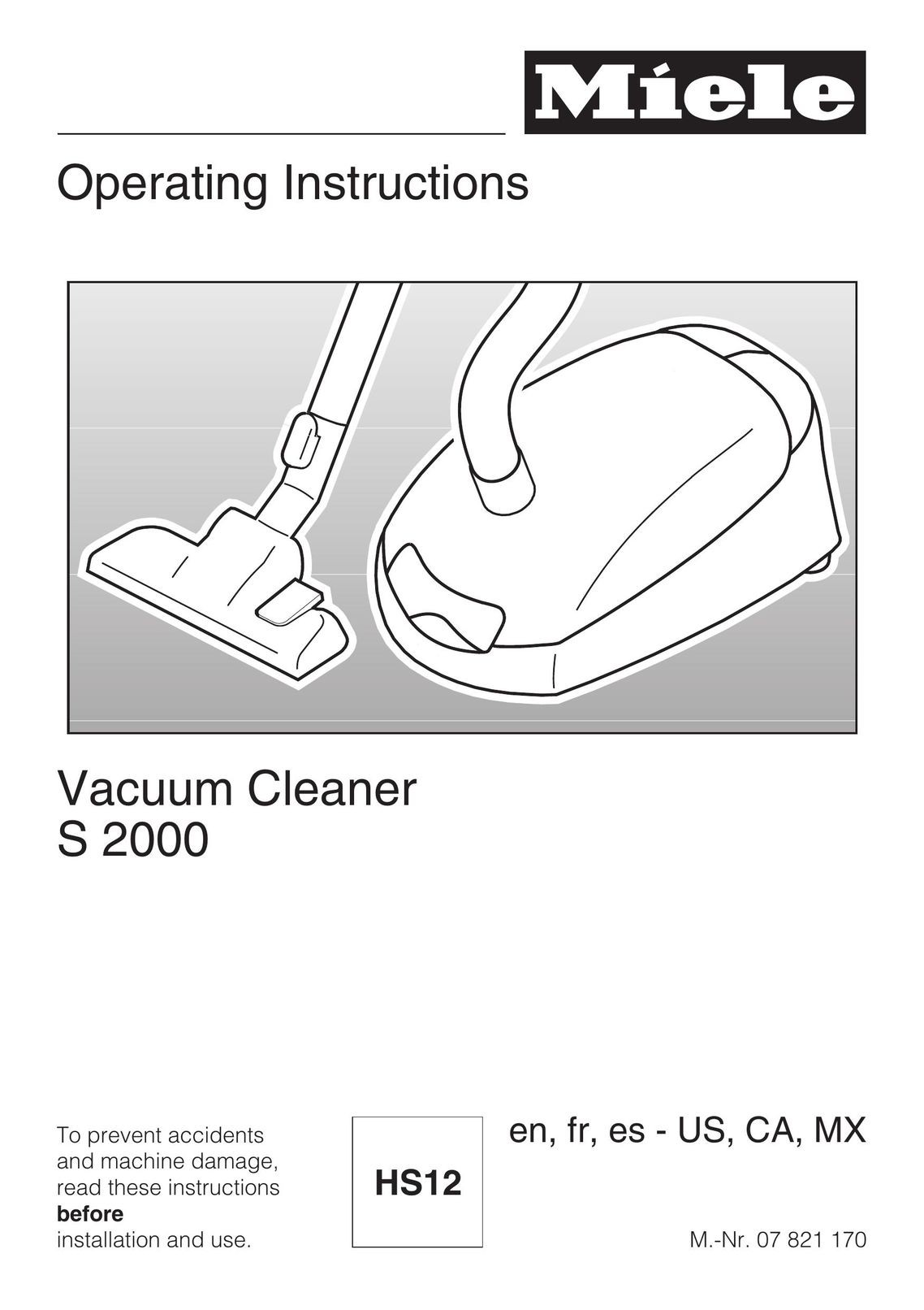 Miele S 2000 Vacuum Cleaner User Manual