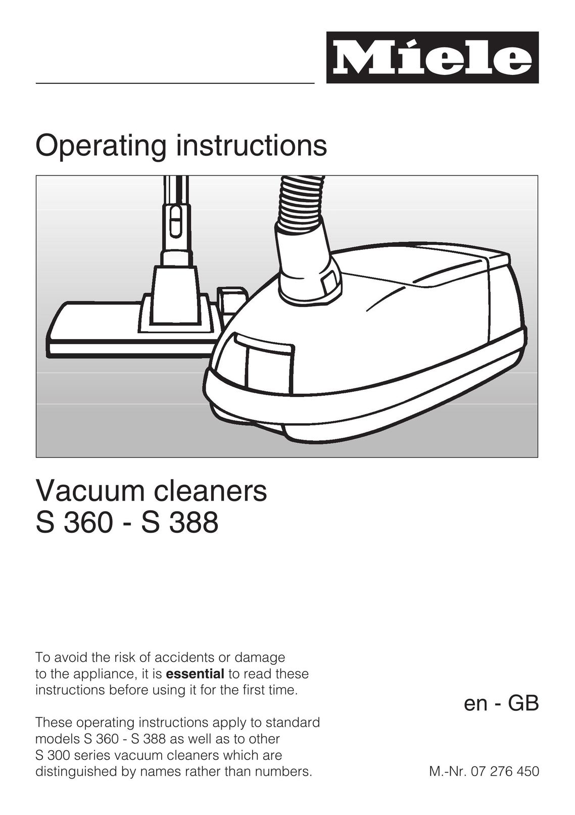 Miele S 360 Vacuum Cleaner User Manual
