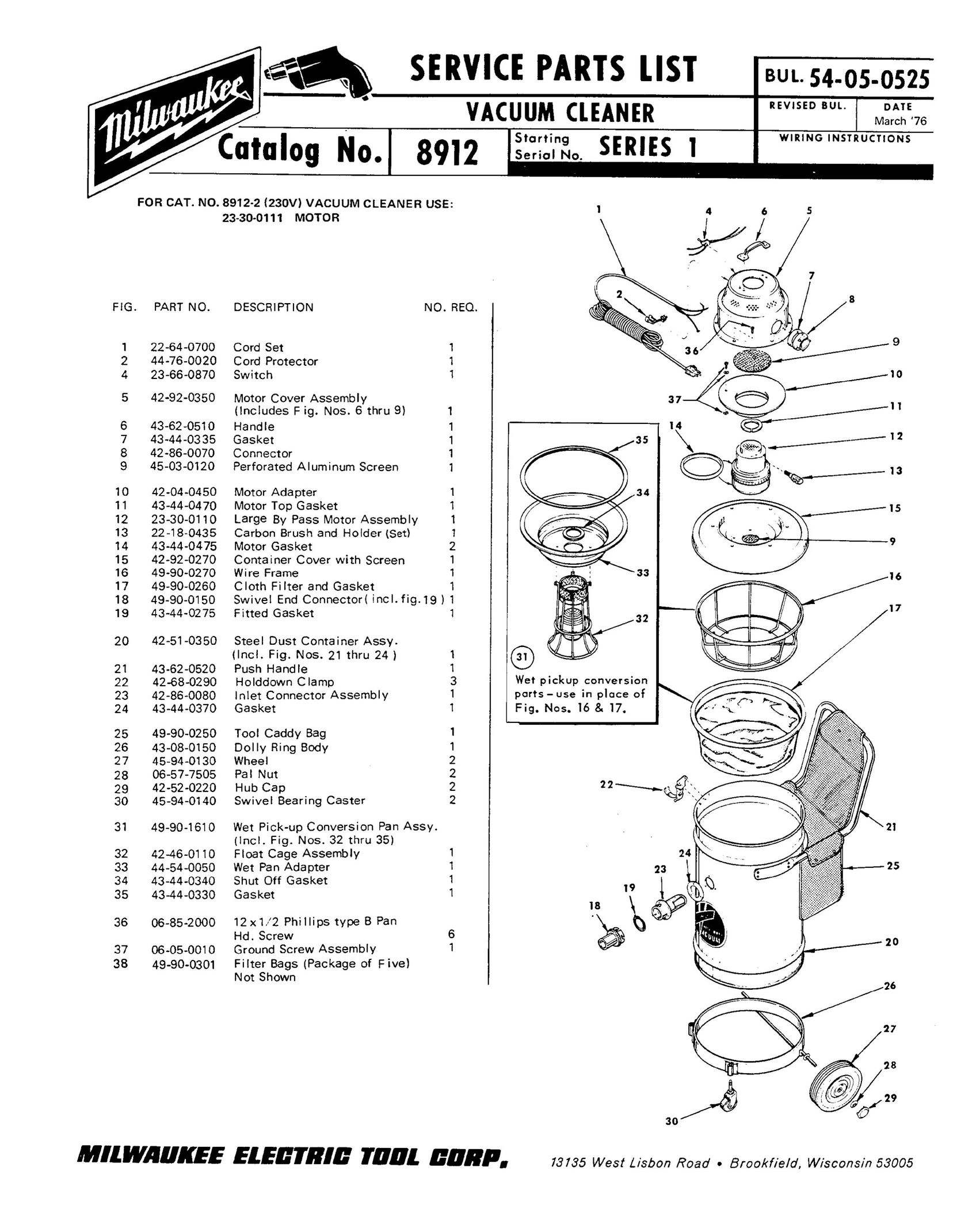 Milwaukee 8912 Vacuum Cleaner User Manual