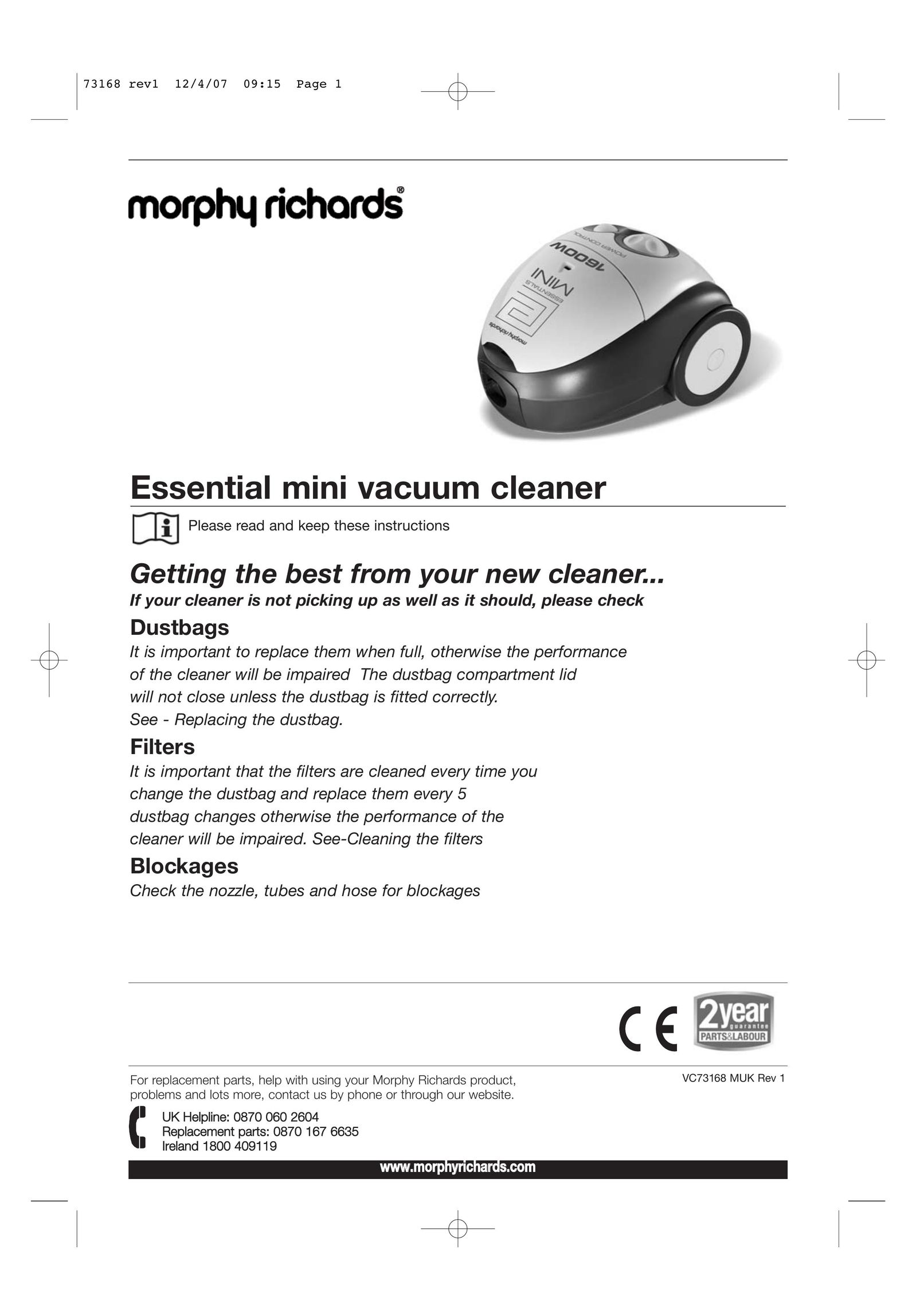 Morphy Richards Vacuum Cleaner Vacuum Cleaner User Manual