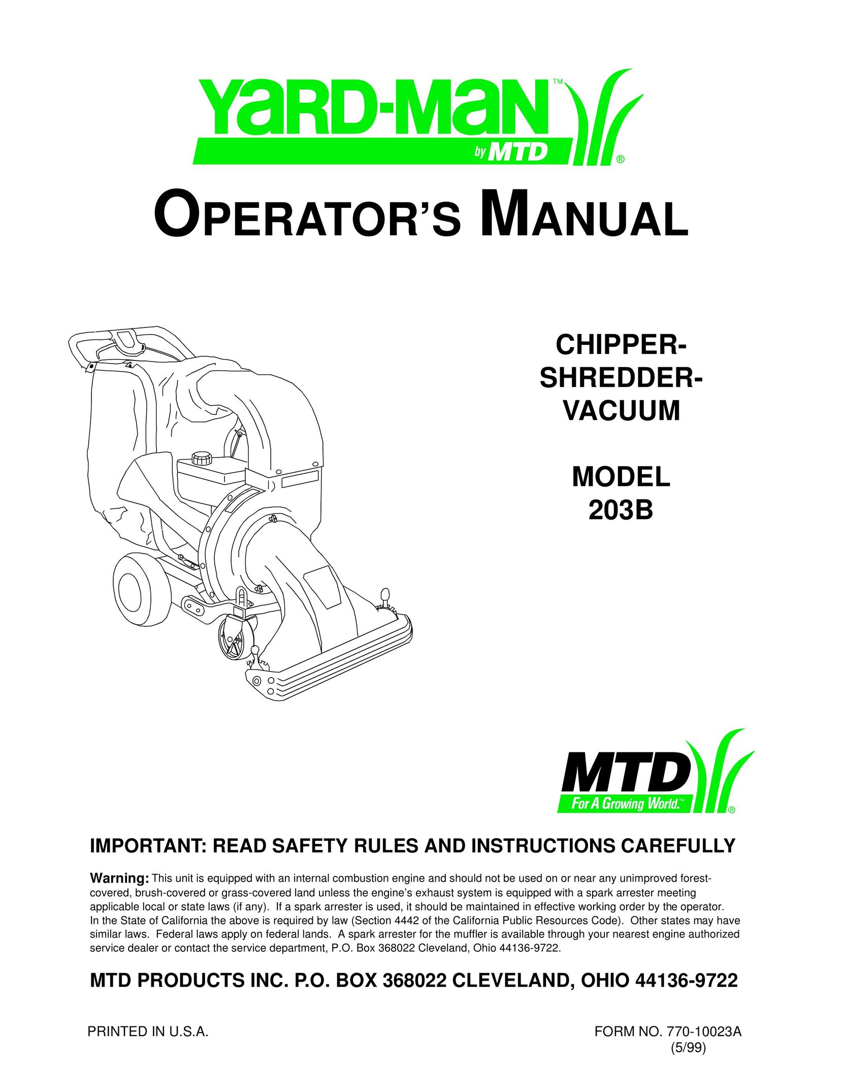 MTD 203b Vacuum Cleaner User Manual
