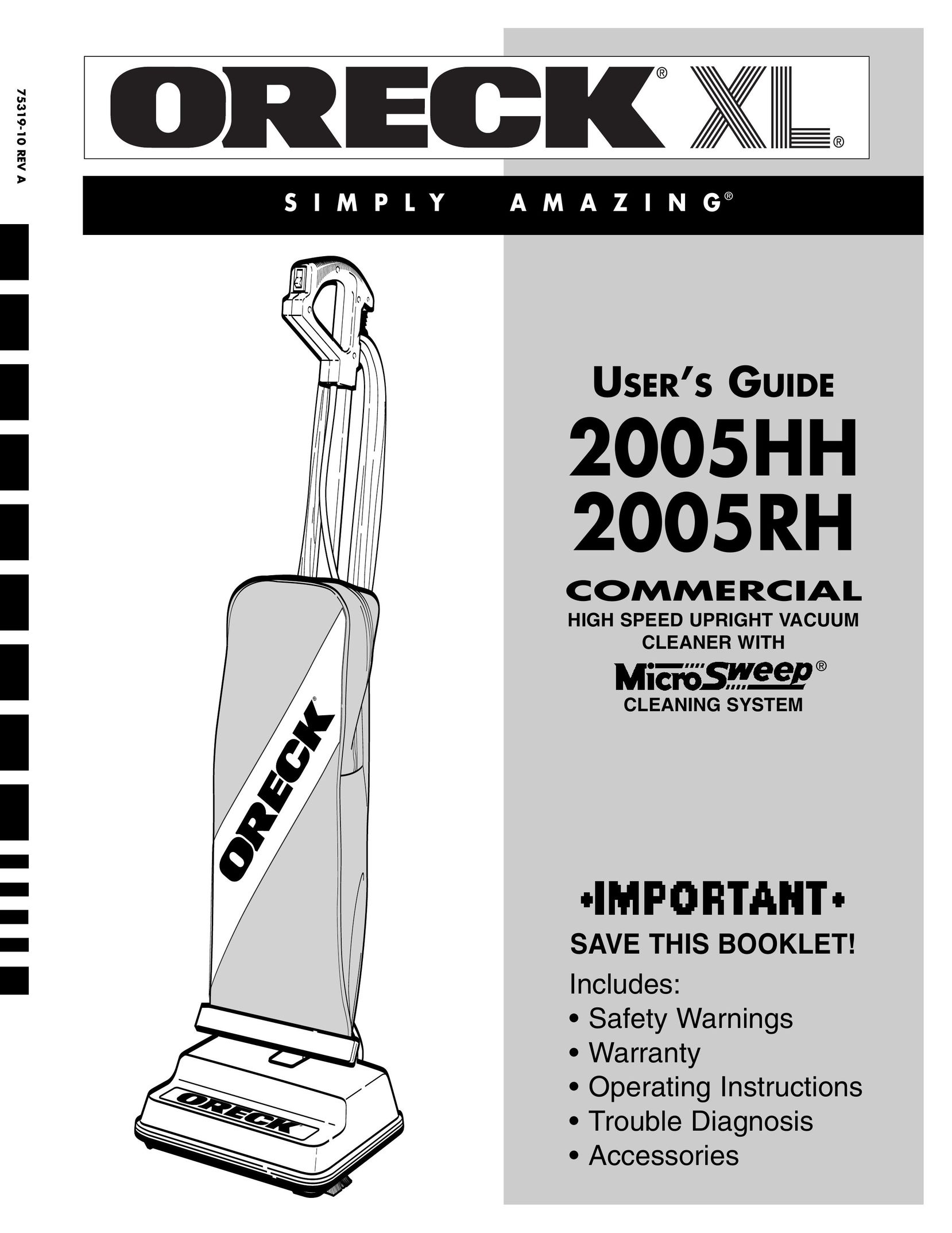 Oreck 2005RH Vacuum Cleaner User Manual