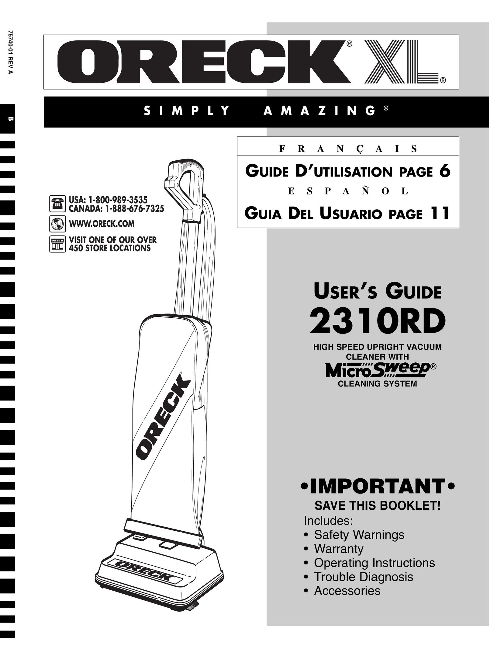 Oreck 2310RD Vacuum Cleaner User Manual