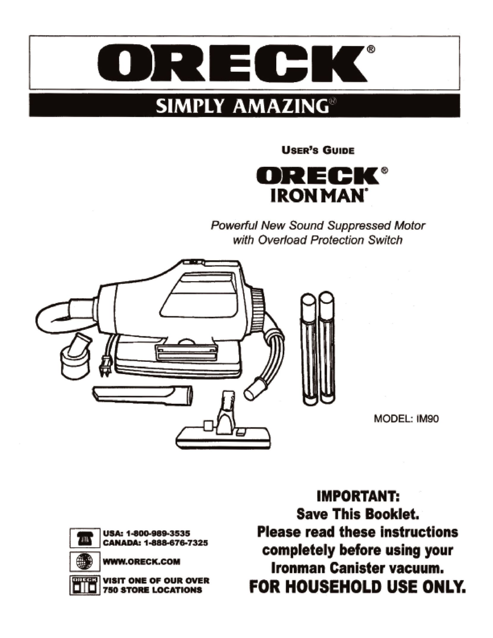 Oreck IM90 Vacuum Cleaner User Manual
