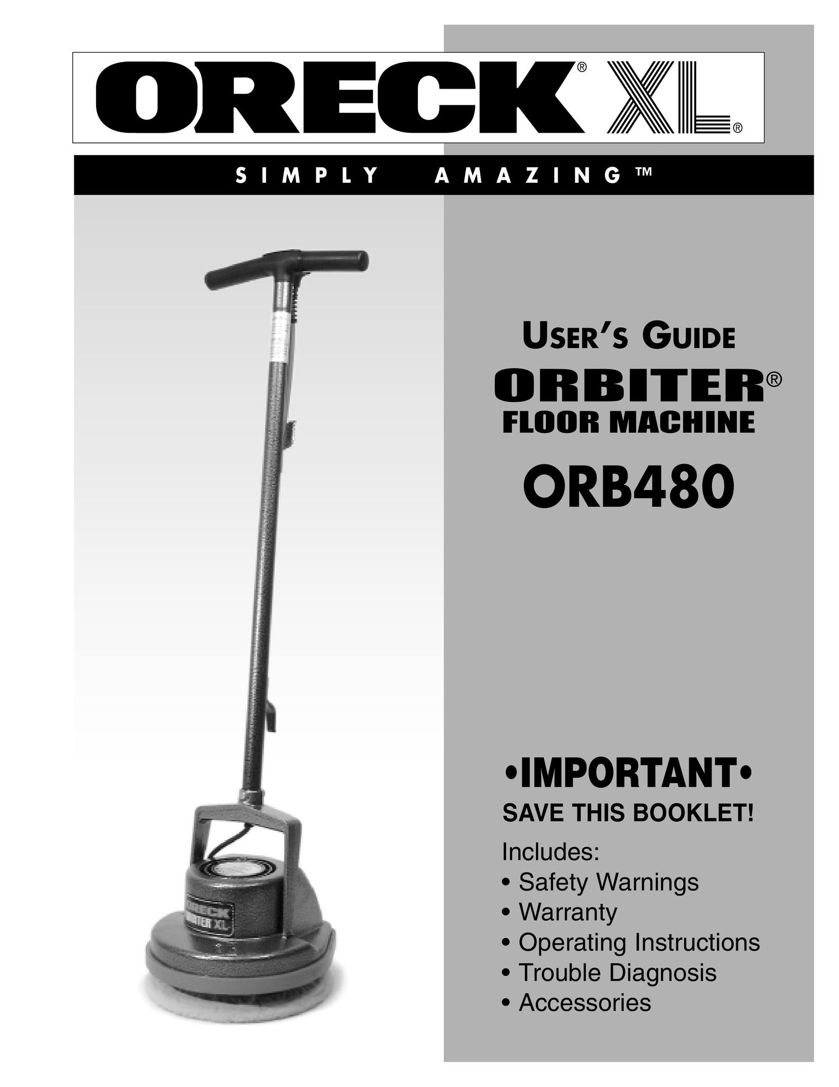 Oreck ORB480 Vacuum Cleaner User Manual