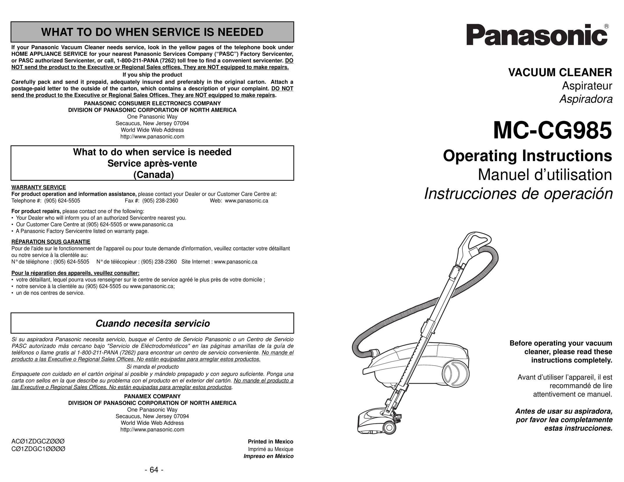 Panasonic MC-CG985 Vacuum Cleaner User Manual