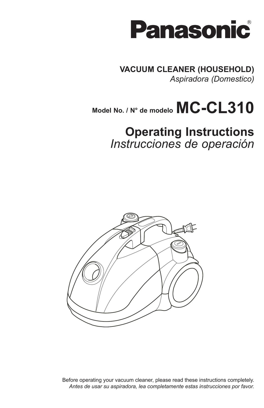 Panasonic MC-CL310 Vacuum Cleaner User Manual