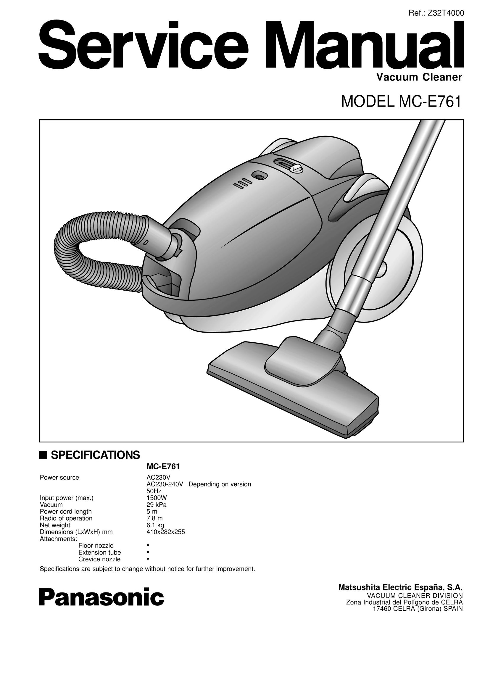 Panasonic MC-E761 Vacuum Cleaner User Manual