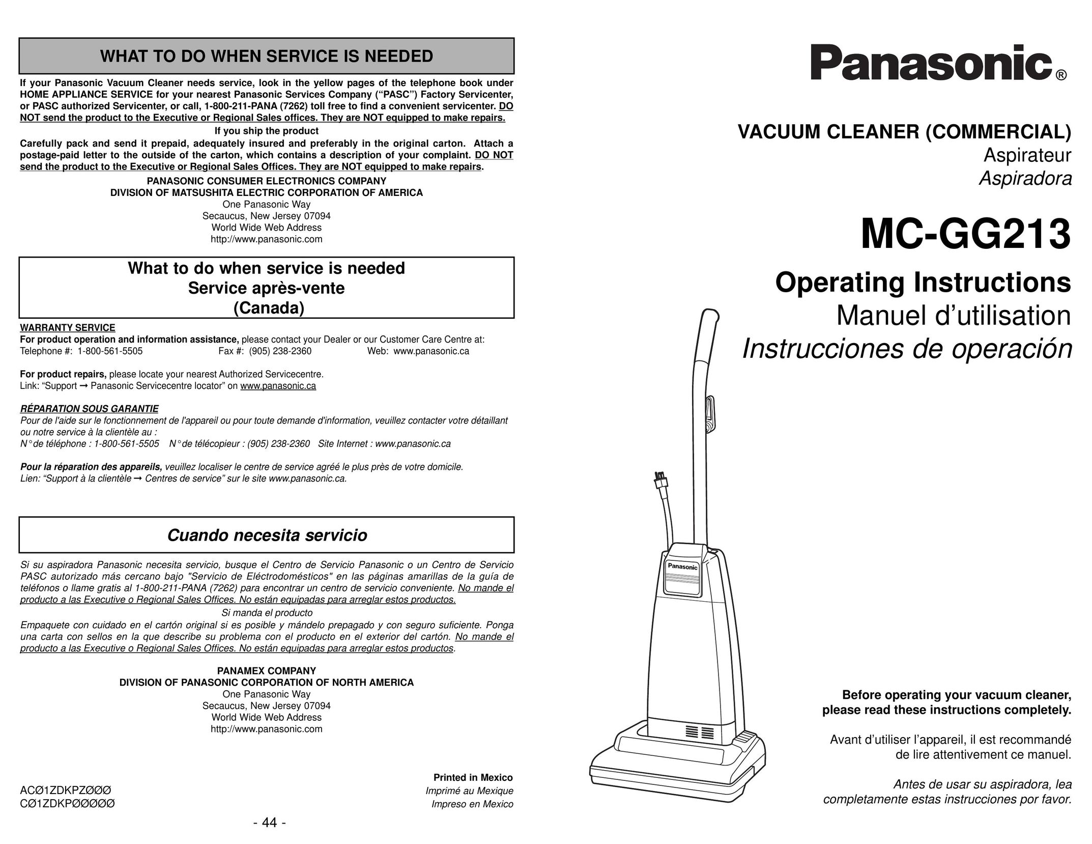 Panasonic MC-GG213 Vacuum Cleaner User Manual