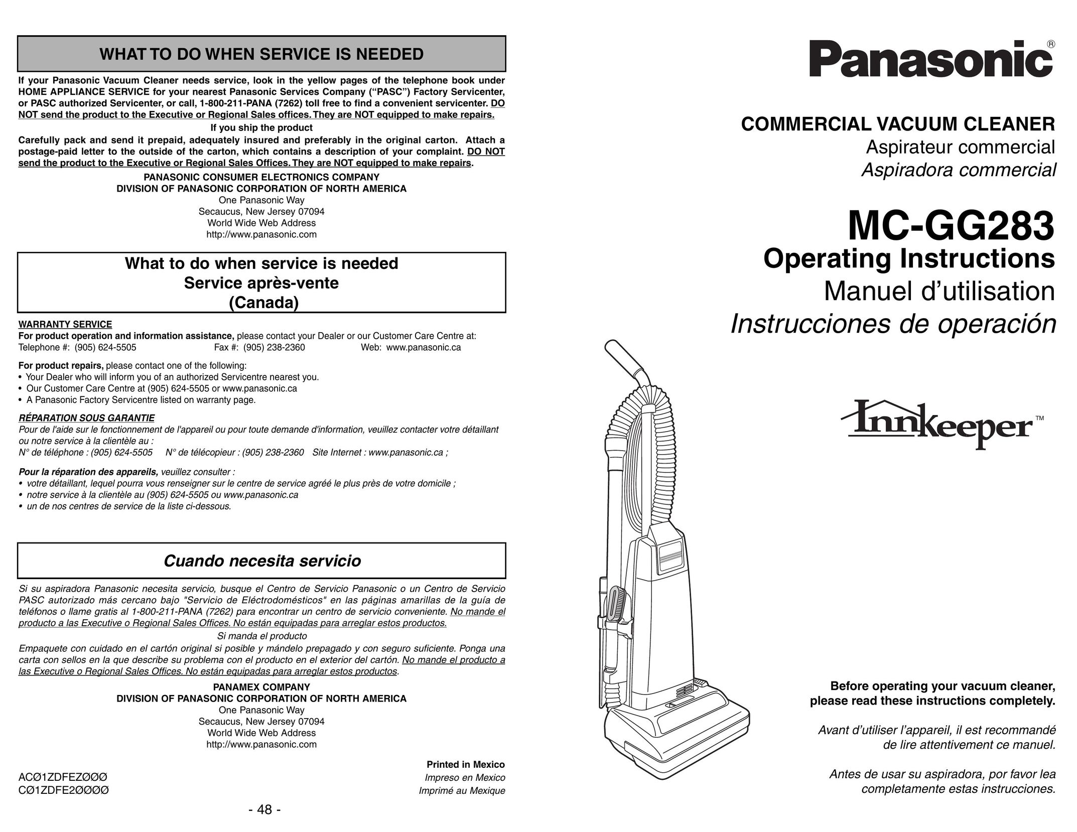 Panasonic MC-GG283 Vacuum Cleaner User Manual