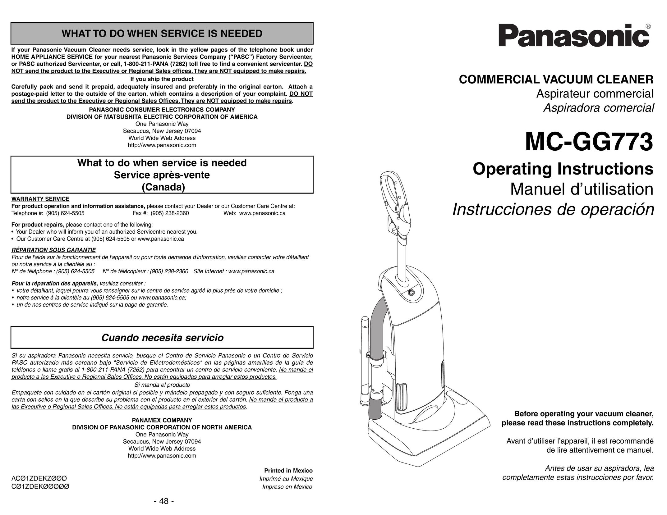 Panasonic MC-GG773 Vacuum Cleaner User Manual