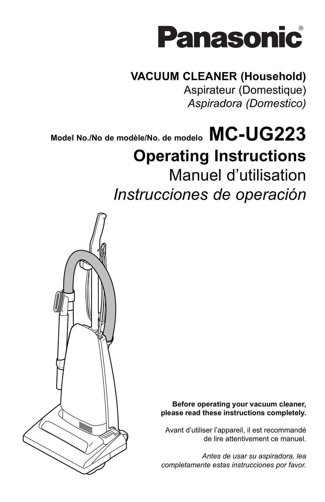 Panasonic MC-UG223 Vacuum Cleaner User Manual