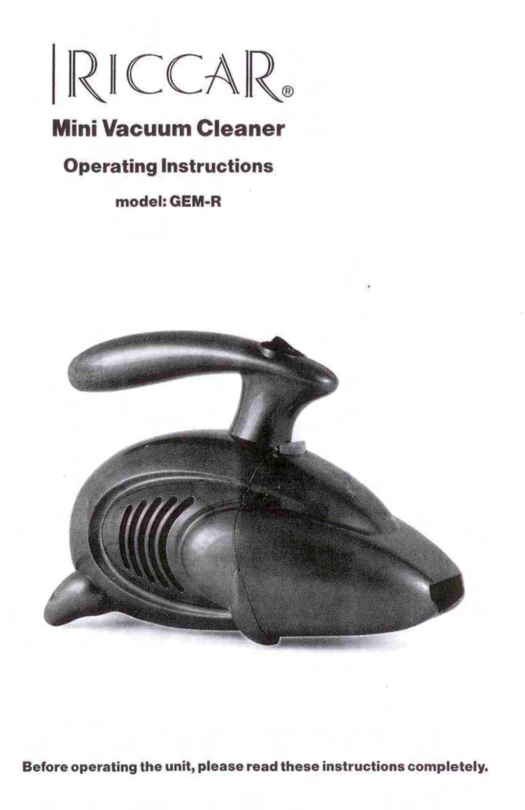Riccar GEM-R Vacuum Cleaner User Manual