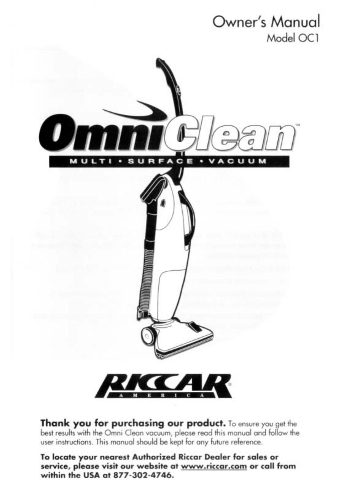Riccar OC1 Vacuum Cleaner User Manual