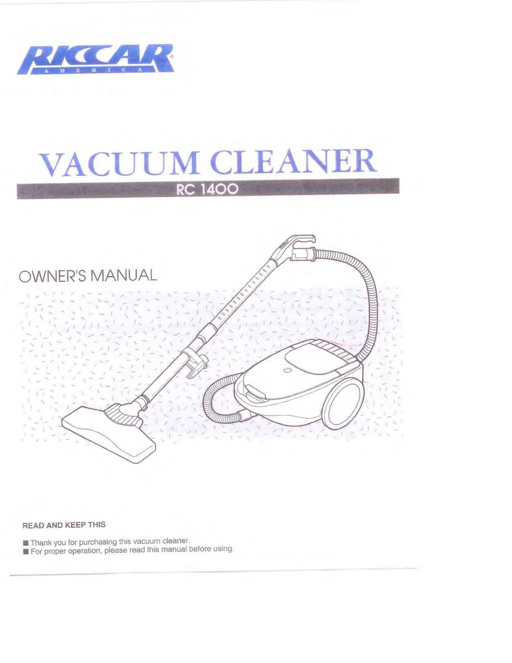 Riccar RC 1400 Vacuum Cleaner User Manual