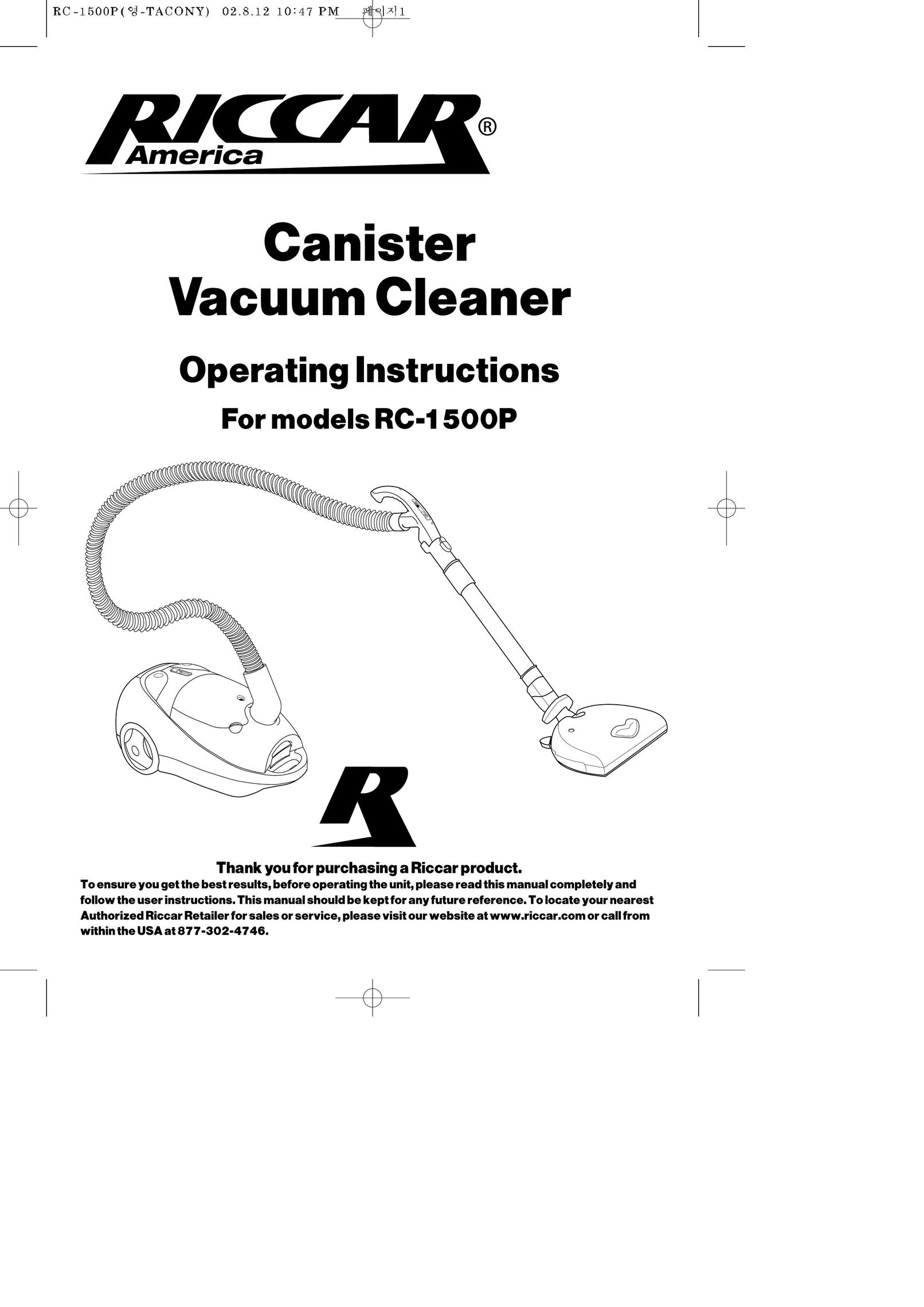 Riccar RC-1500P Vacuum Cleaner User Manual