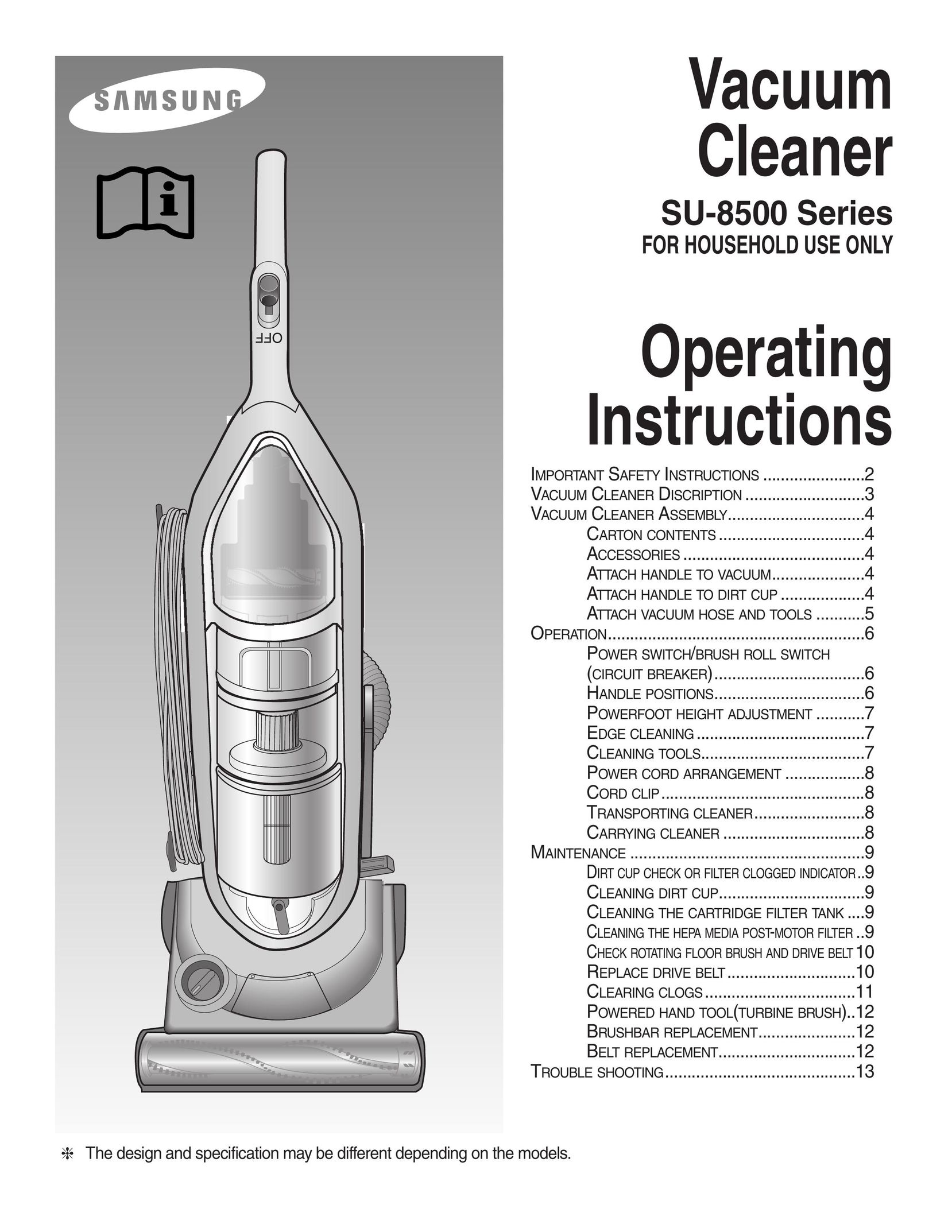 Samsung SU-8500 Vacuum Cleaner User Manual