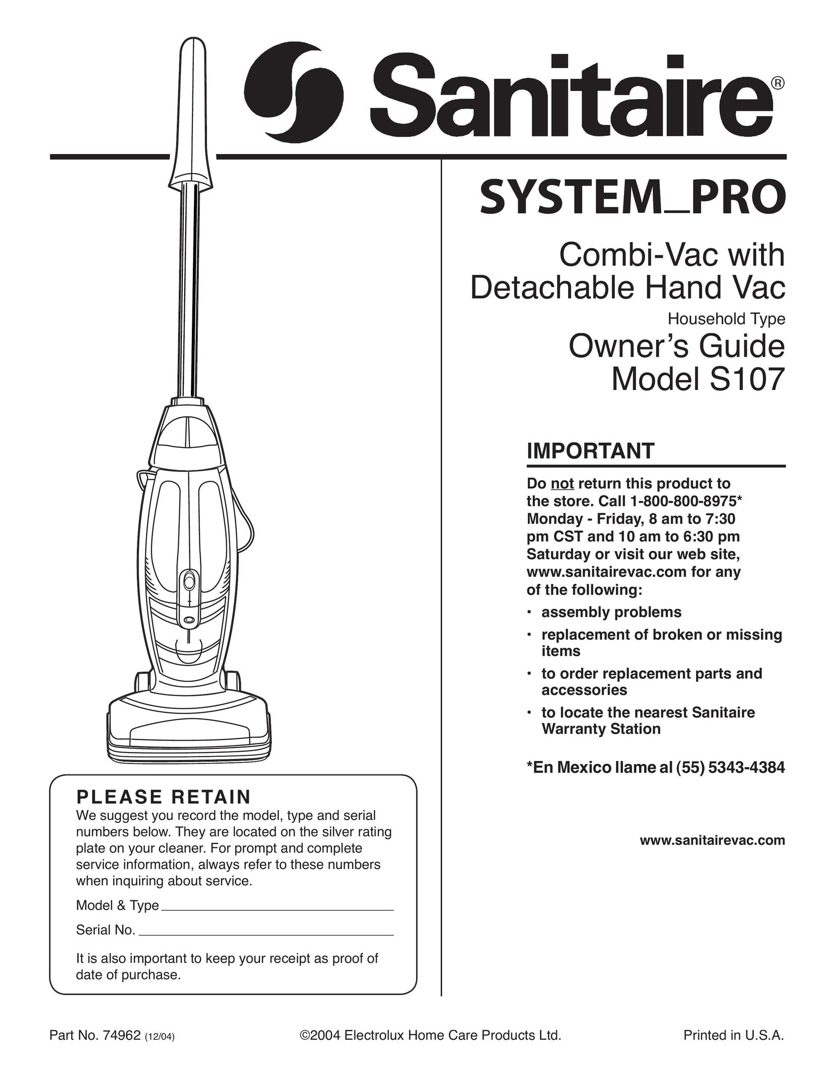 Sanitaire S107 Vacuum Cleaner User Manual