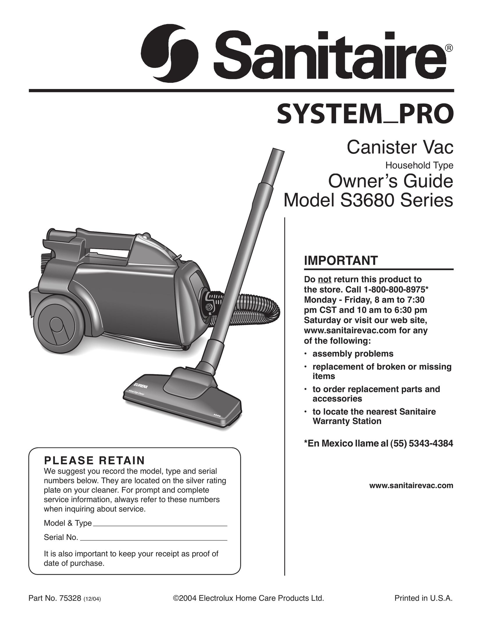 Sanitaire S3680 Series Vacuum Cleaner User Manual