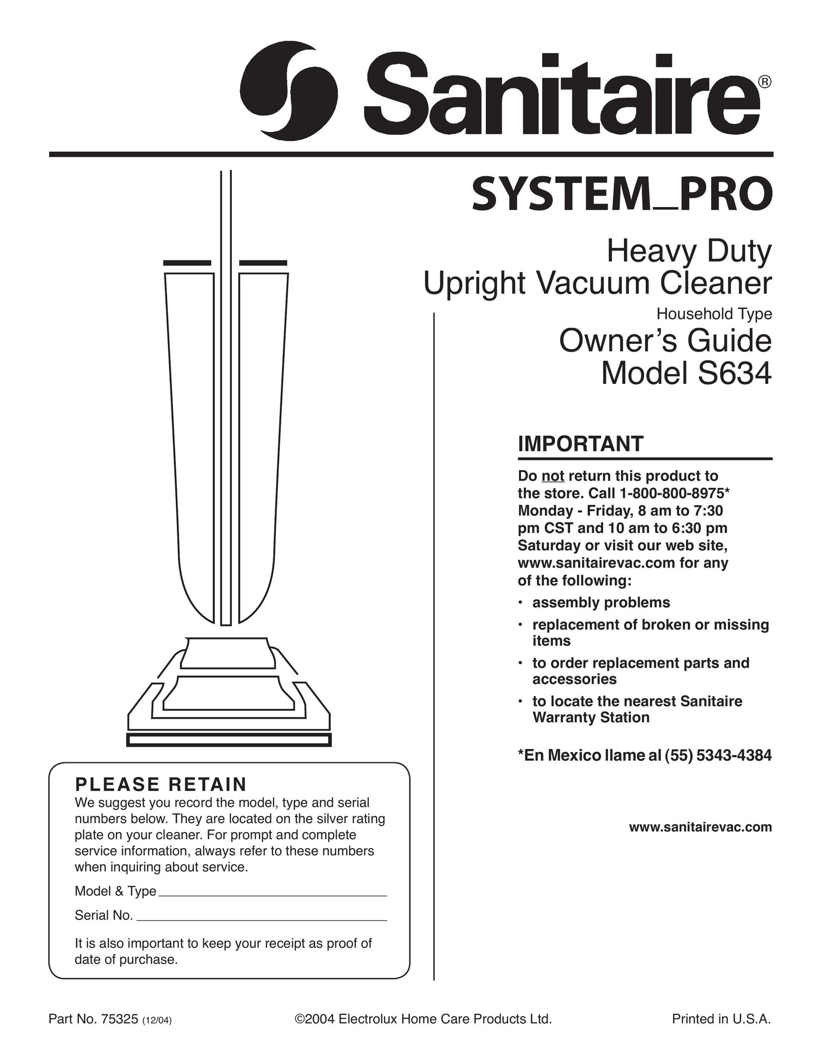 Sanitaire S634 Vacuum Cleaner User Manual