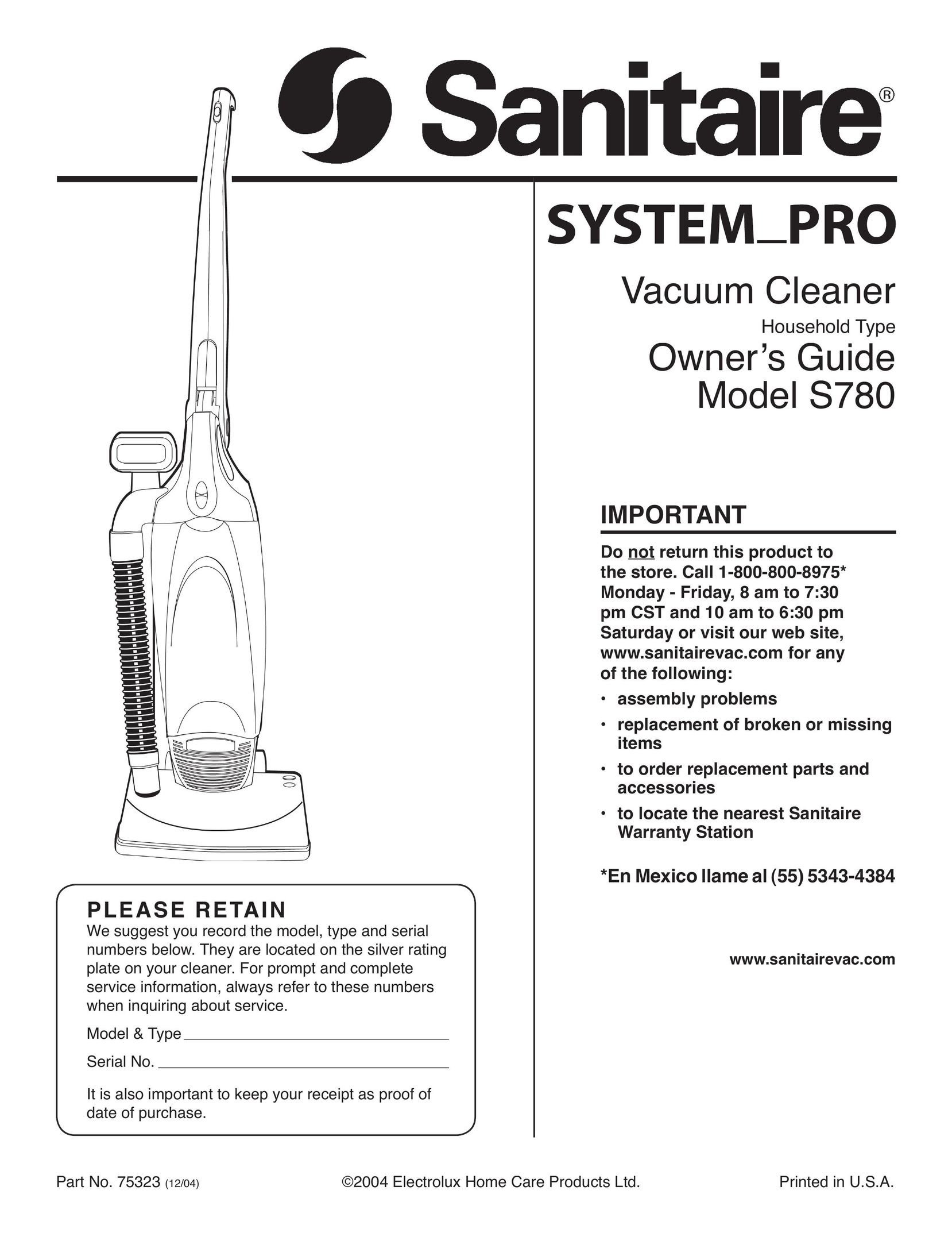 Sanitaire S780 Vacuum Cleaner User Manual